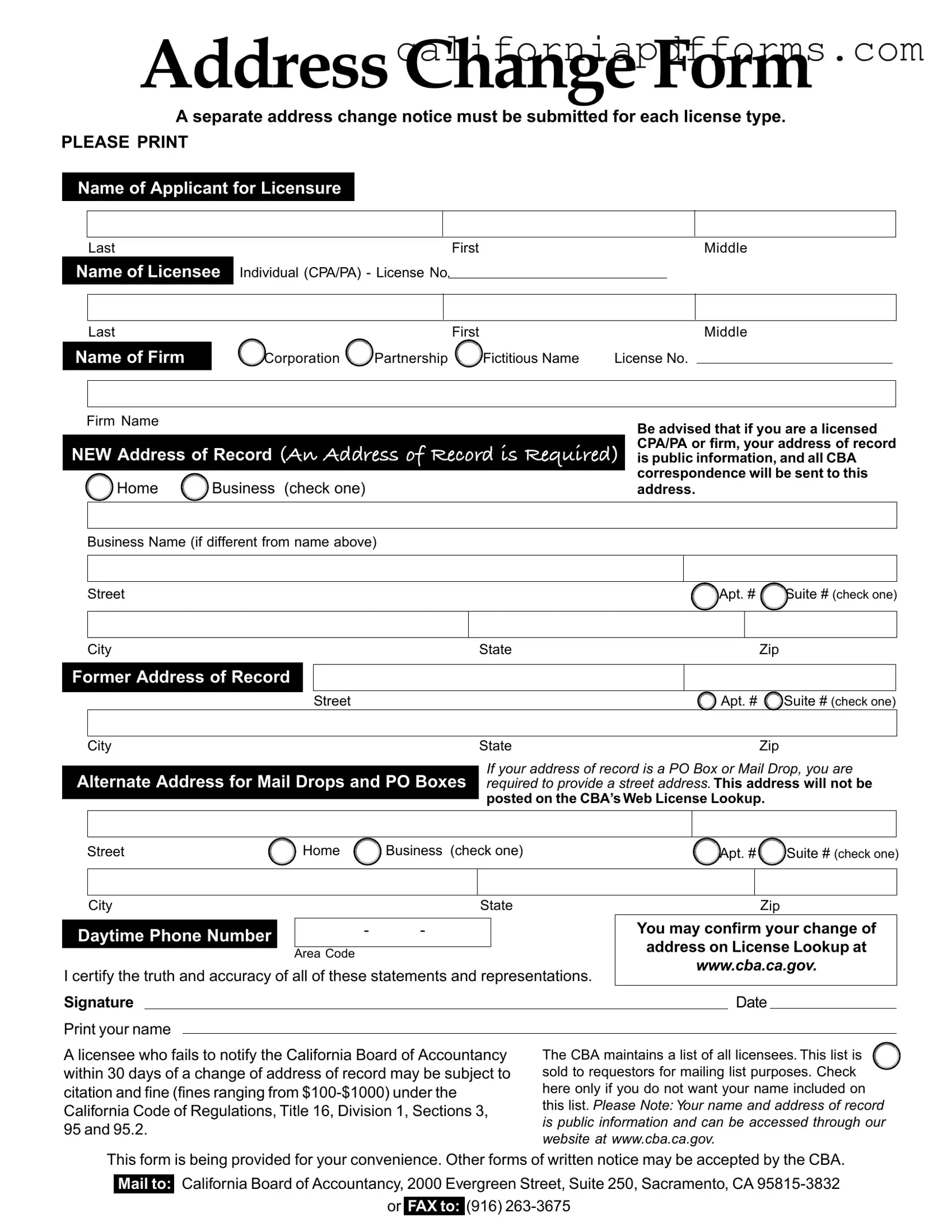 Download Address Change California Form