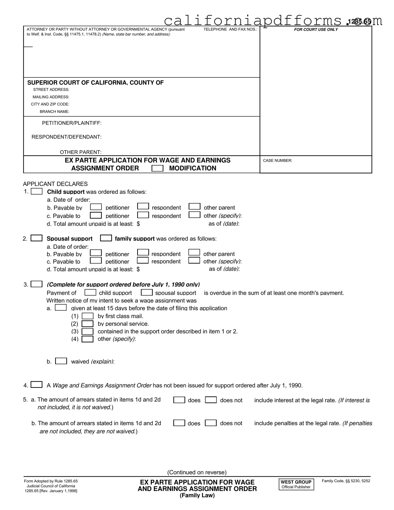 Download California 1285 65 Form