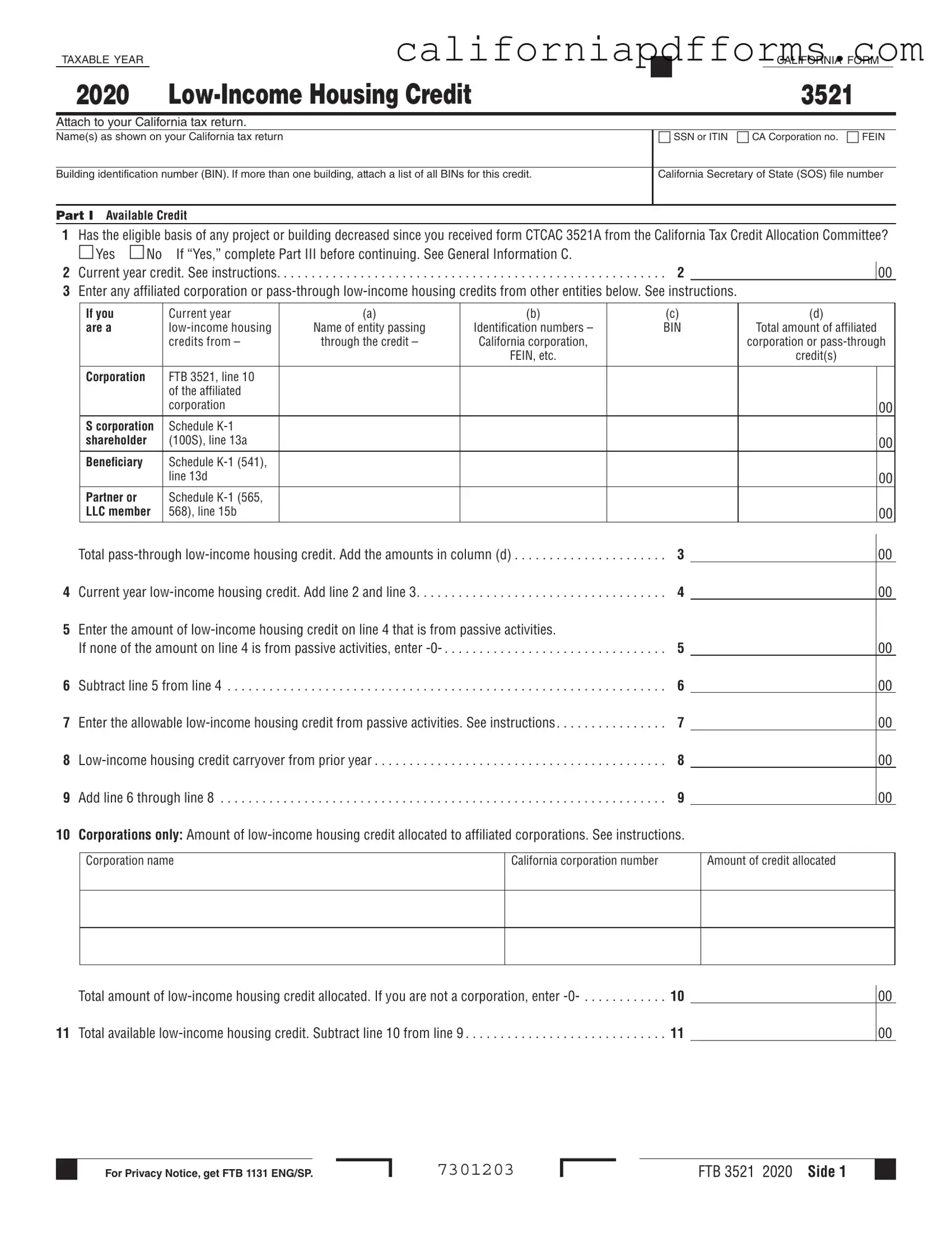 Download California 3521 Form