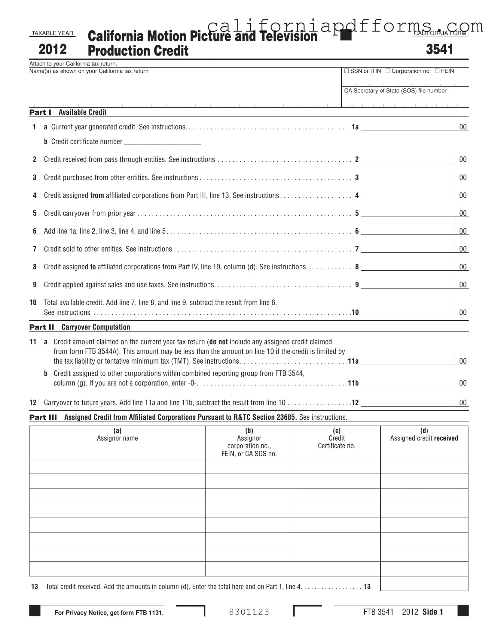 Download California 3541 Form