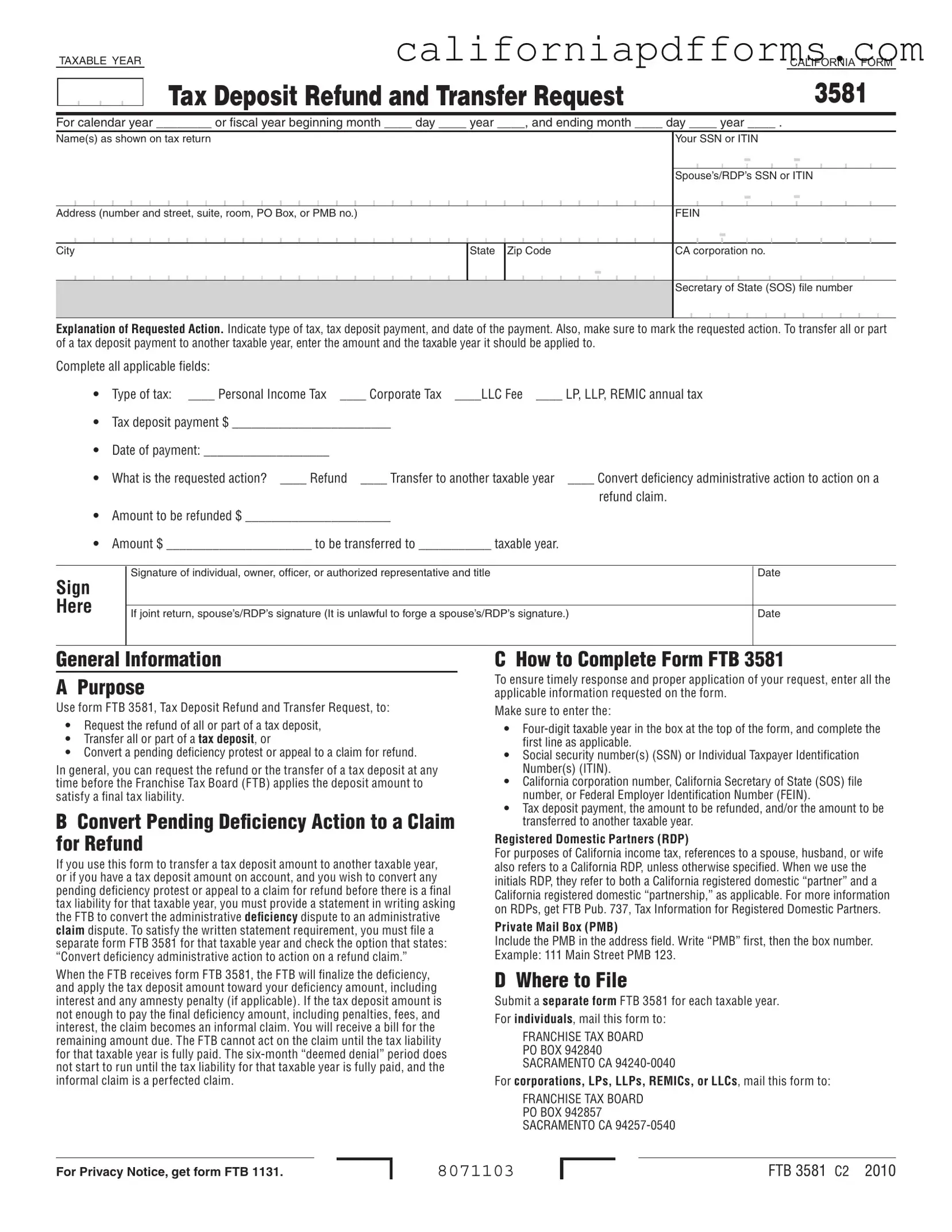 Download California 3581 Form