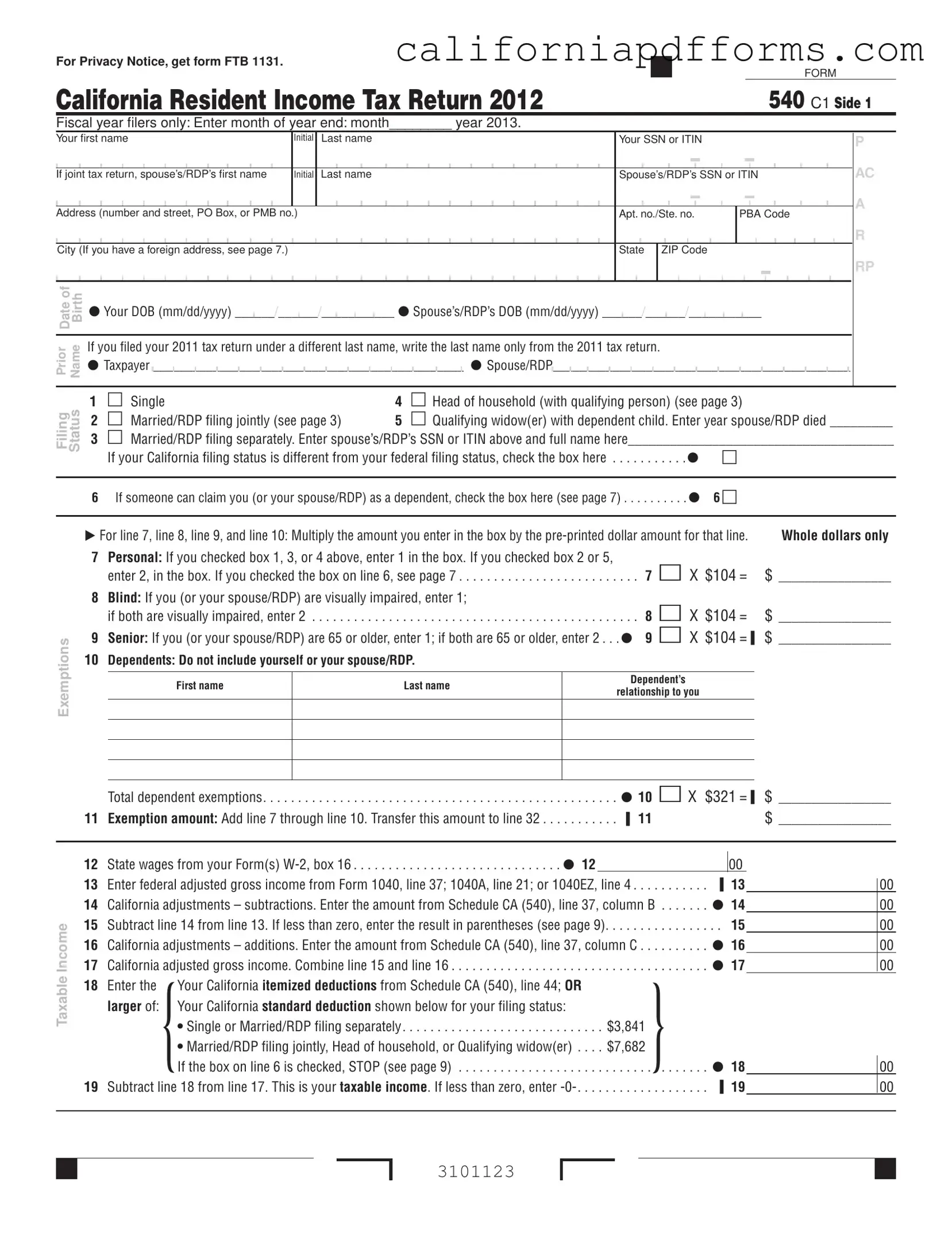 Download California 540 C1 Form