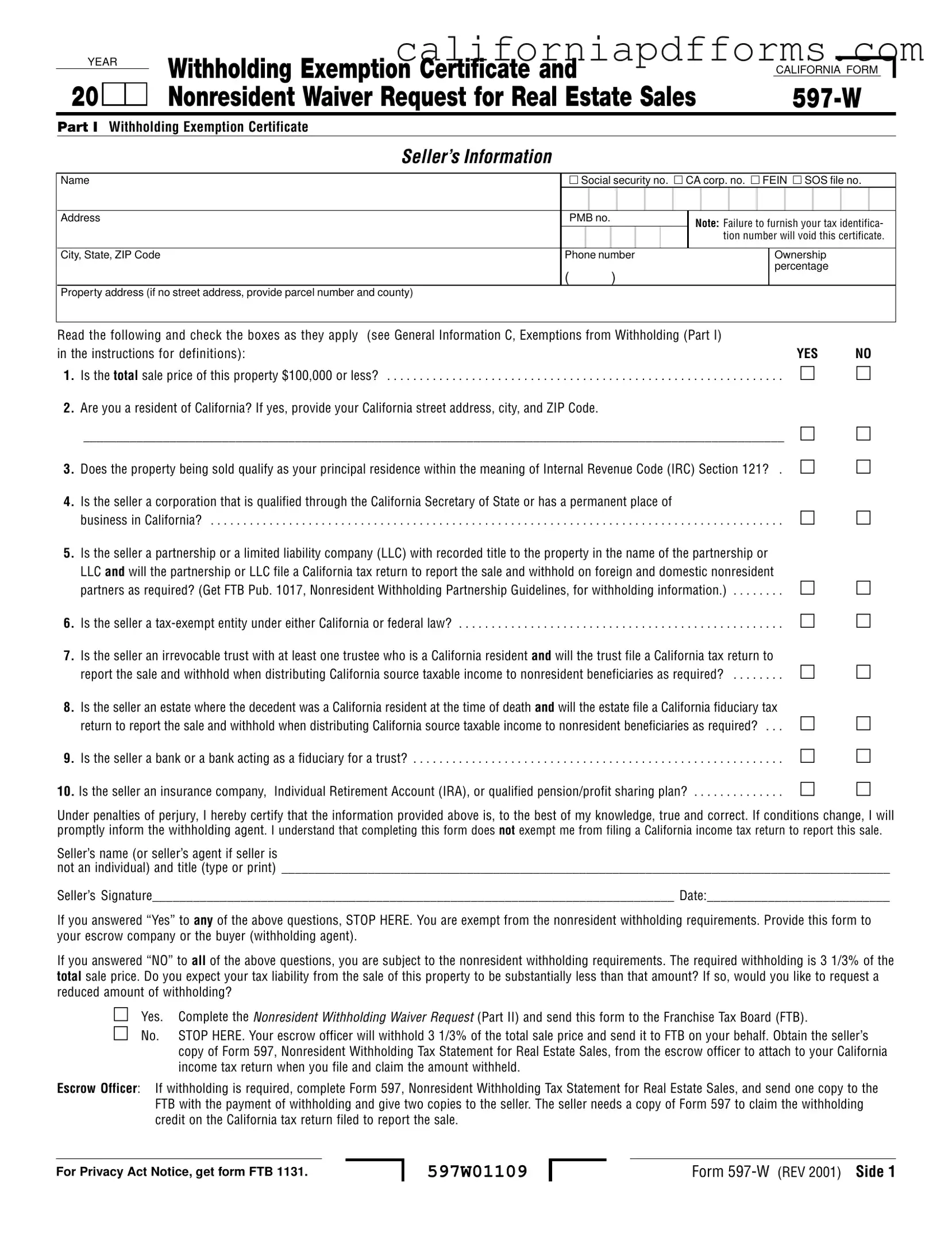 Download California 597 W Form