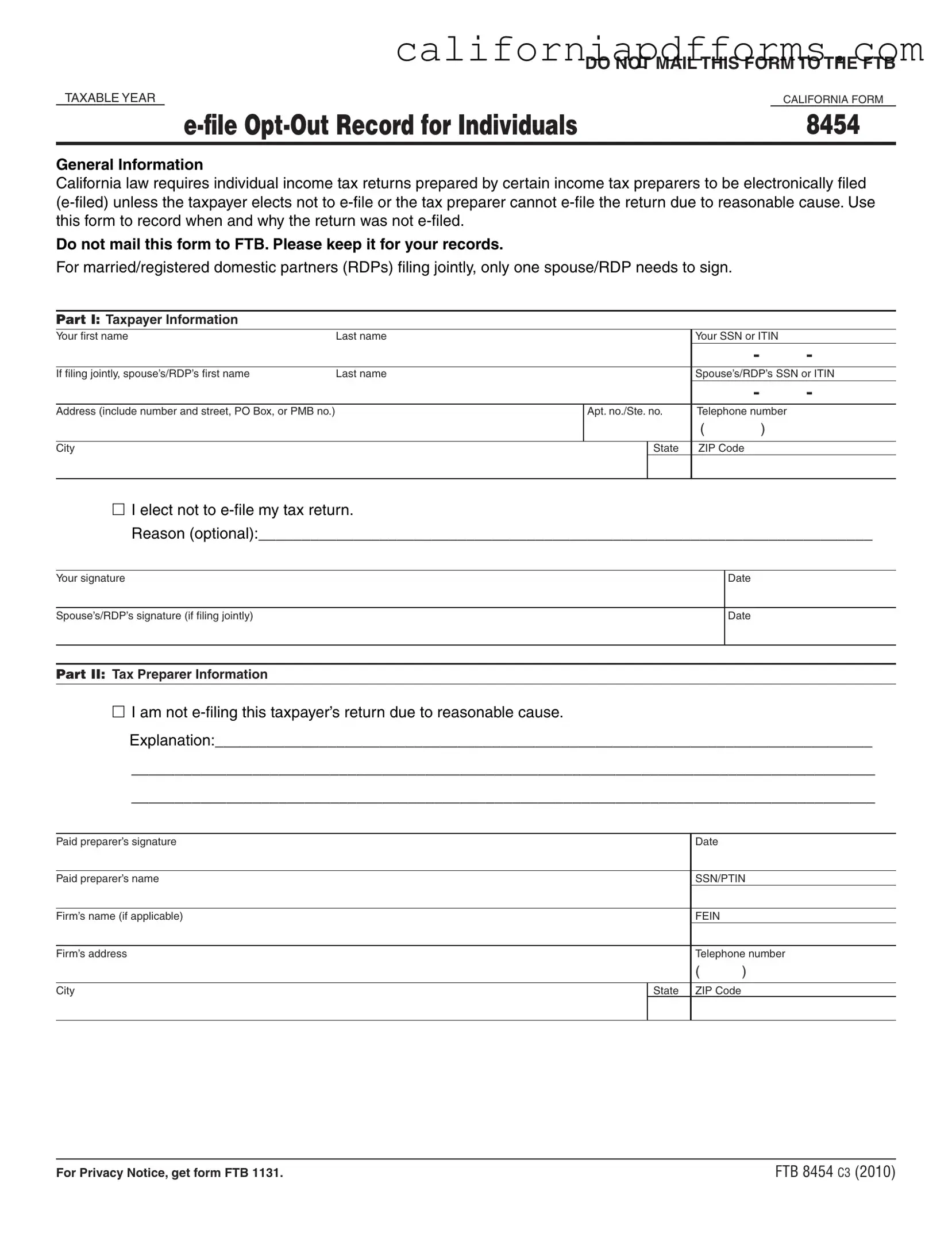 Download California 8454 Form
