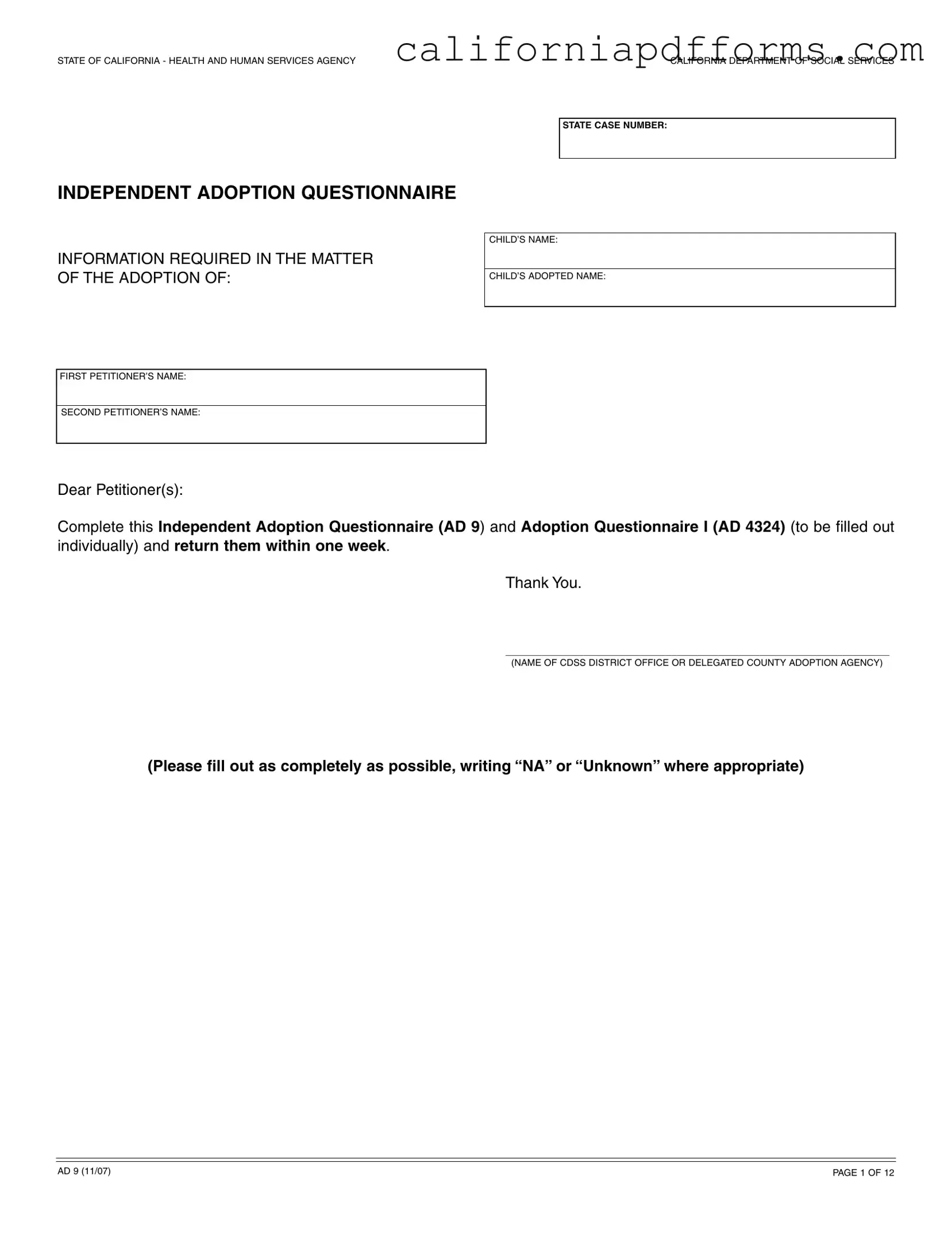 Download California Ad 9 Form