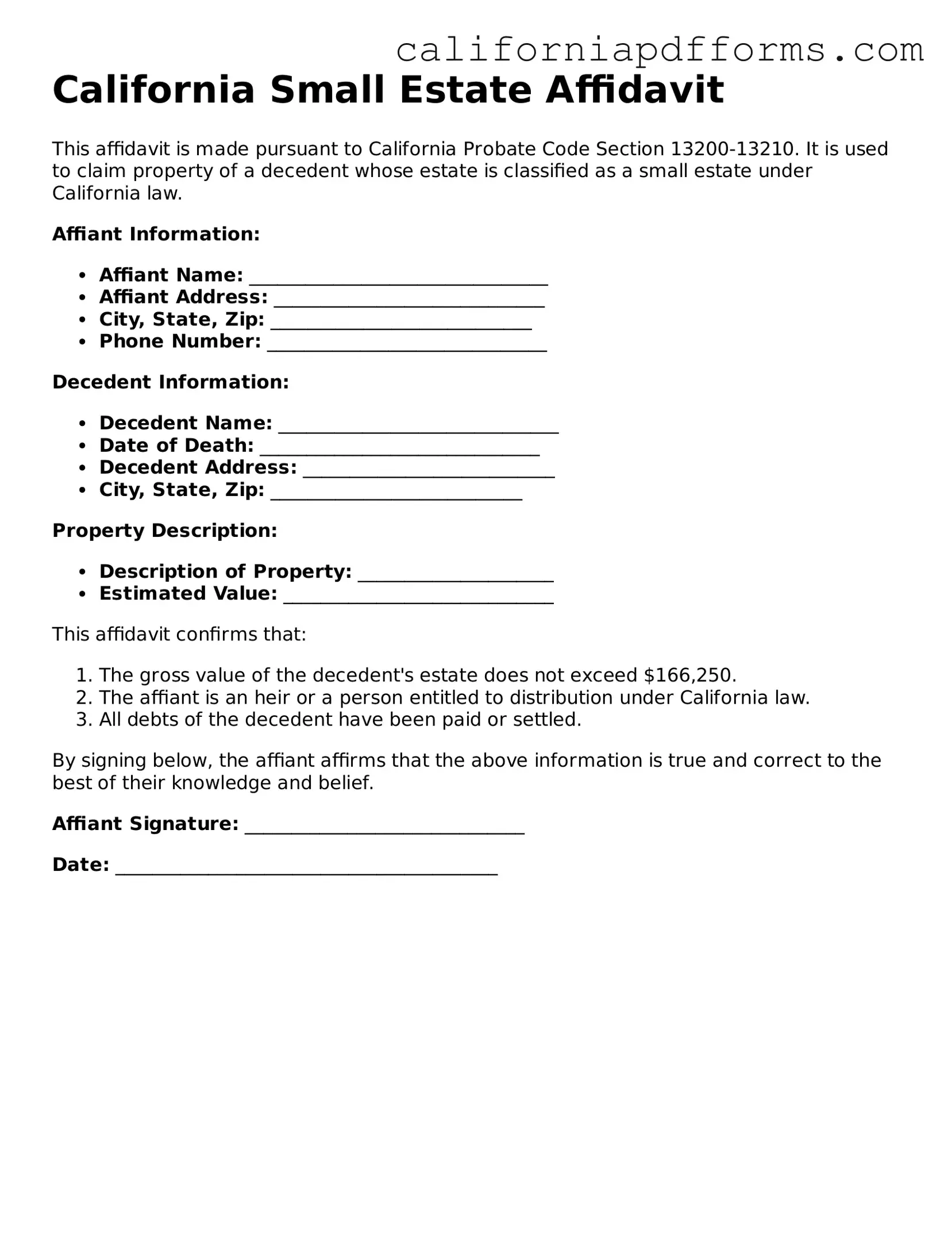 Official Small Estate Affidavit Template for the State of California