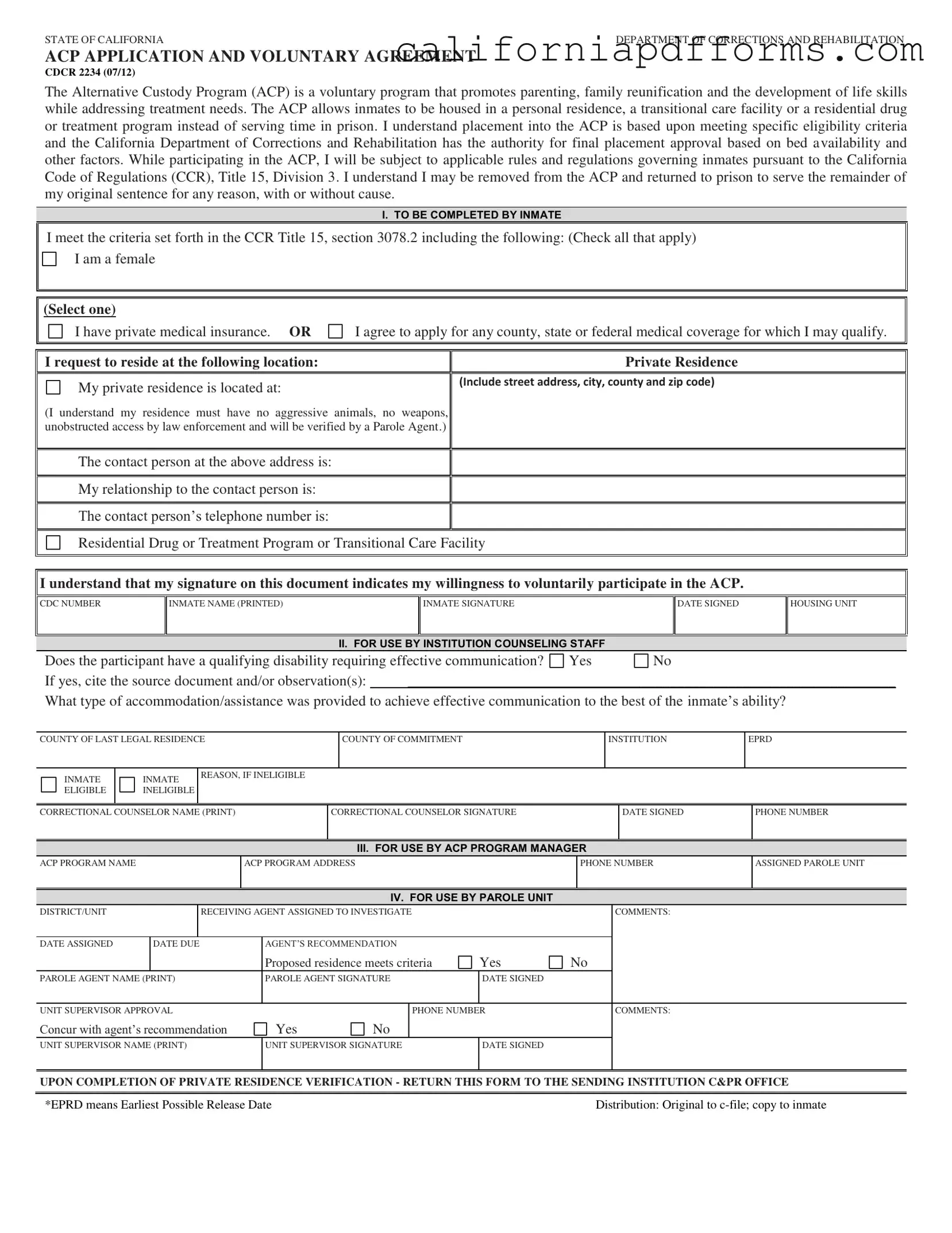 Download California Alternative Custody Form