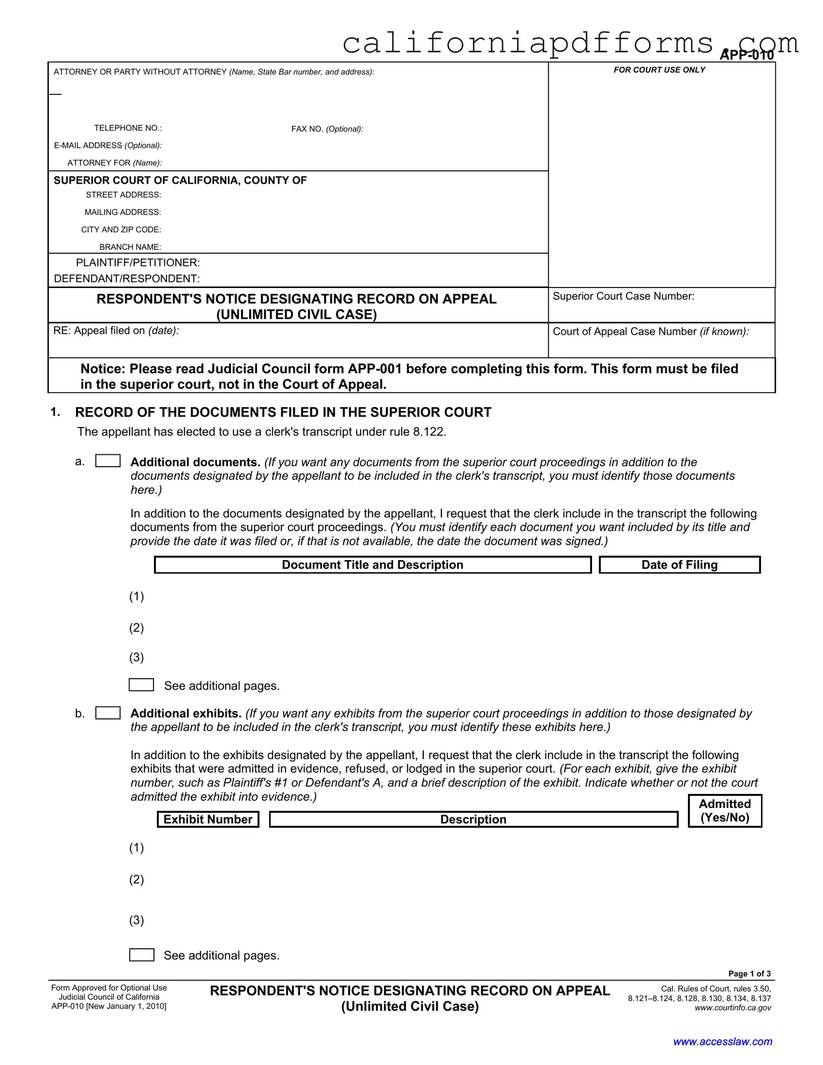 Download California App 010 Form