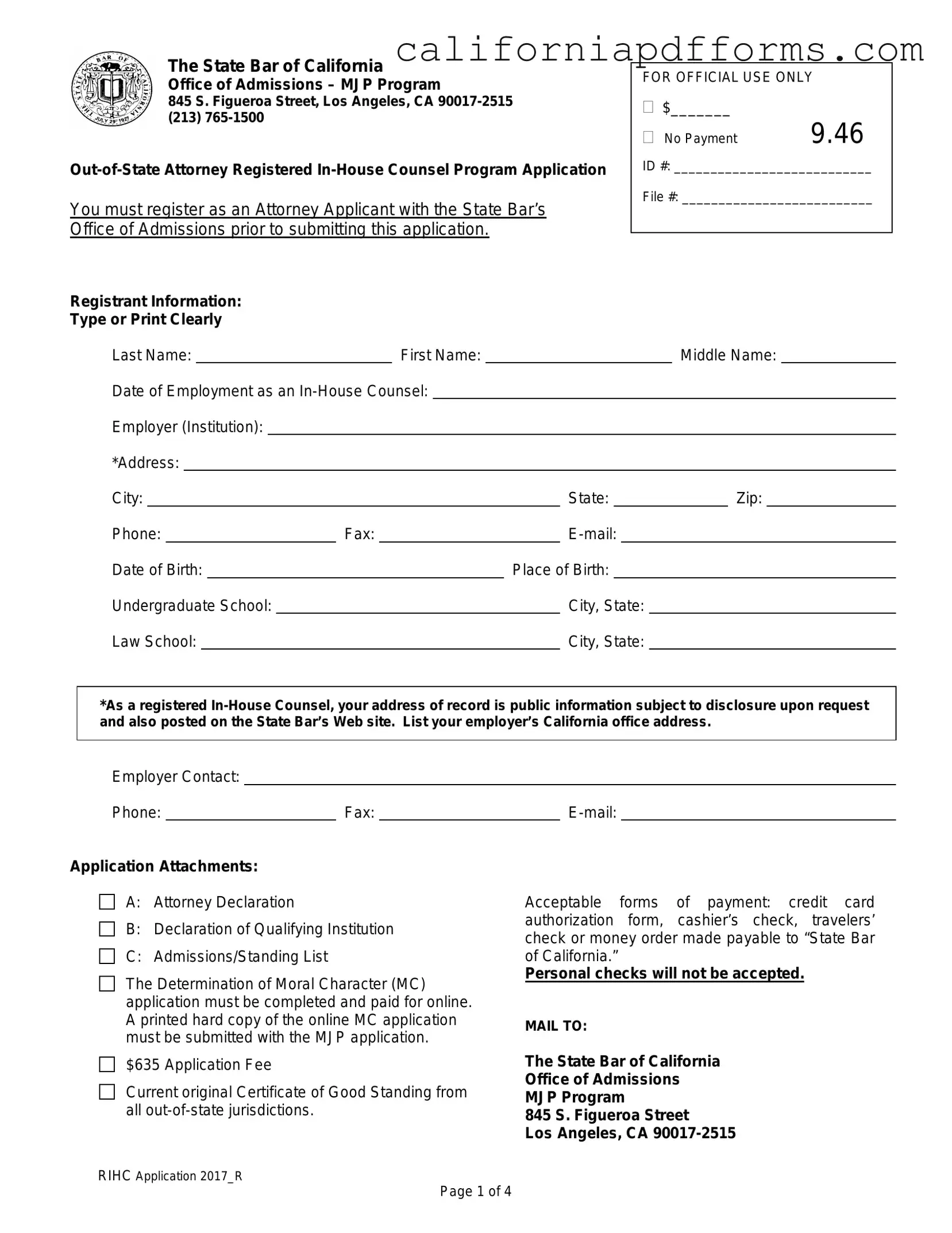 Download California Application Registered In Counsel Form