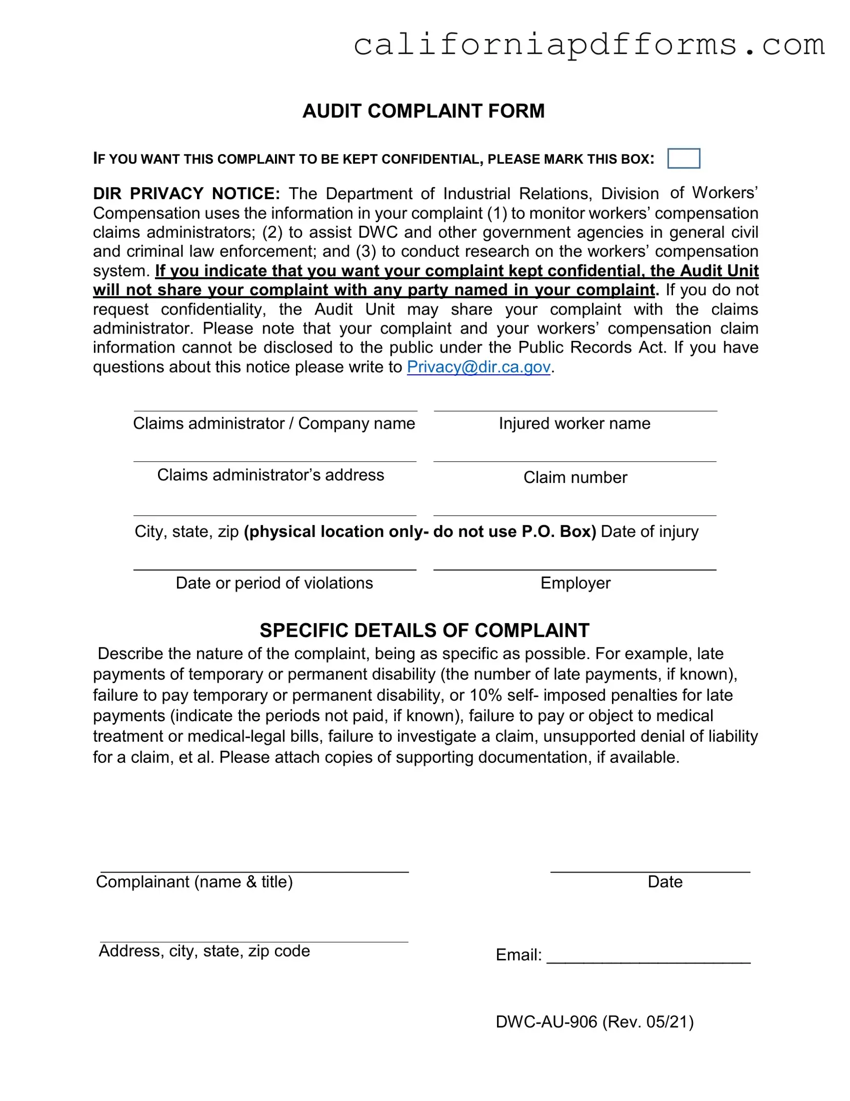 Download California Audit Form