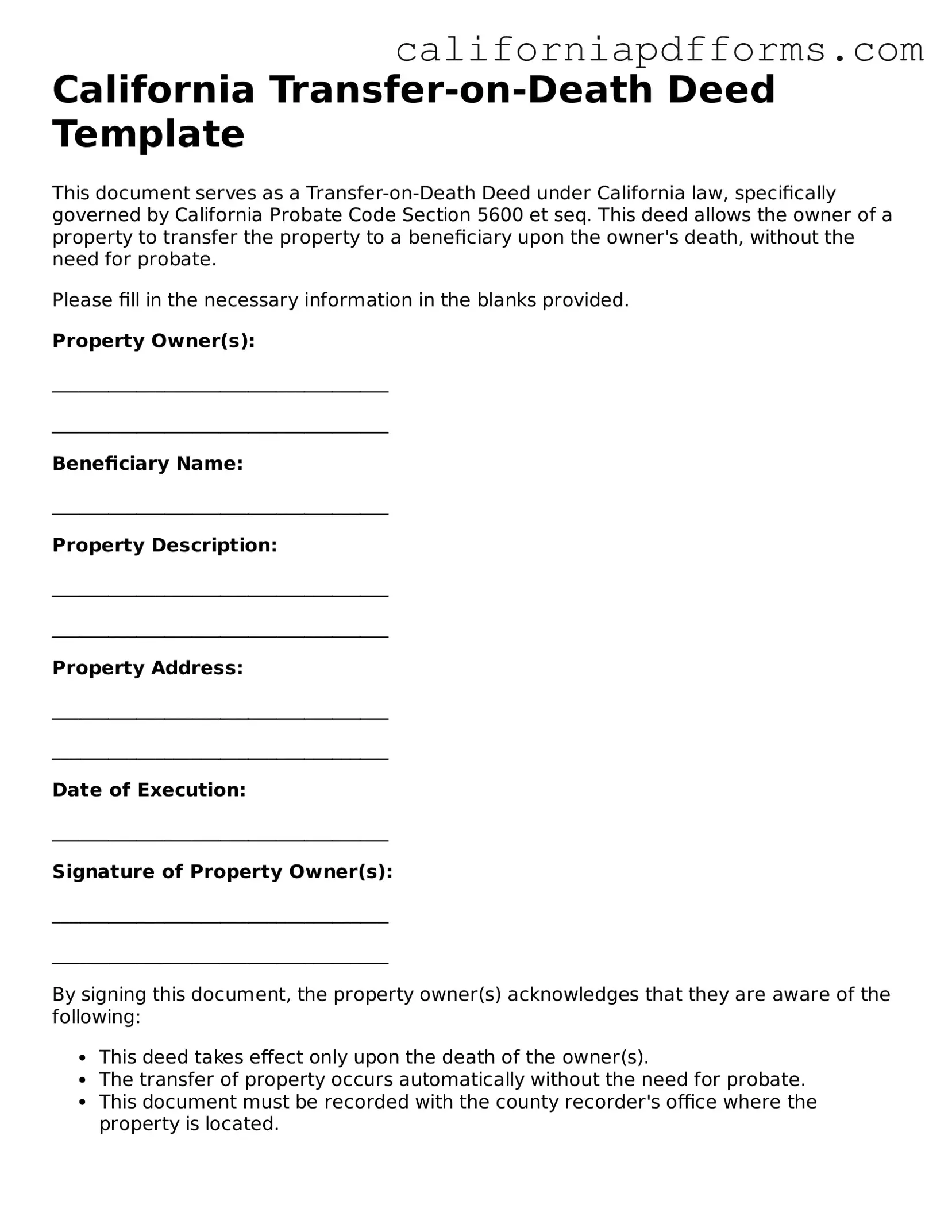Official Transfer-on-Death Deed Template for the State of California