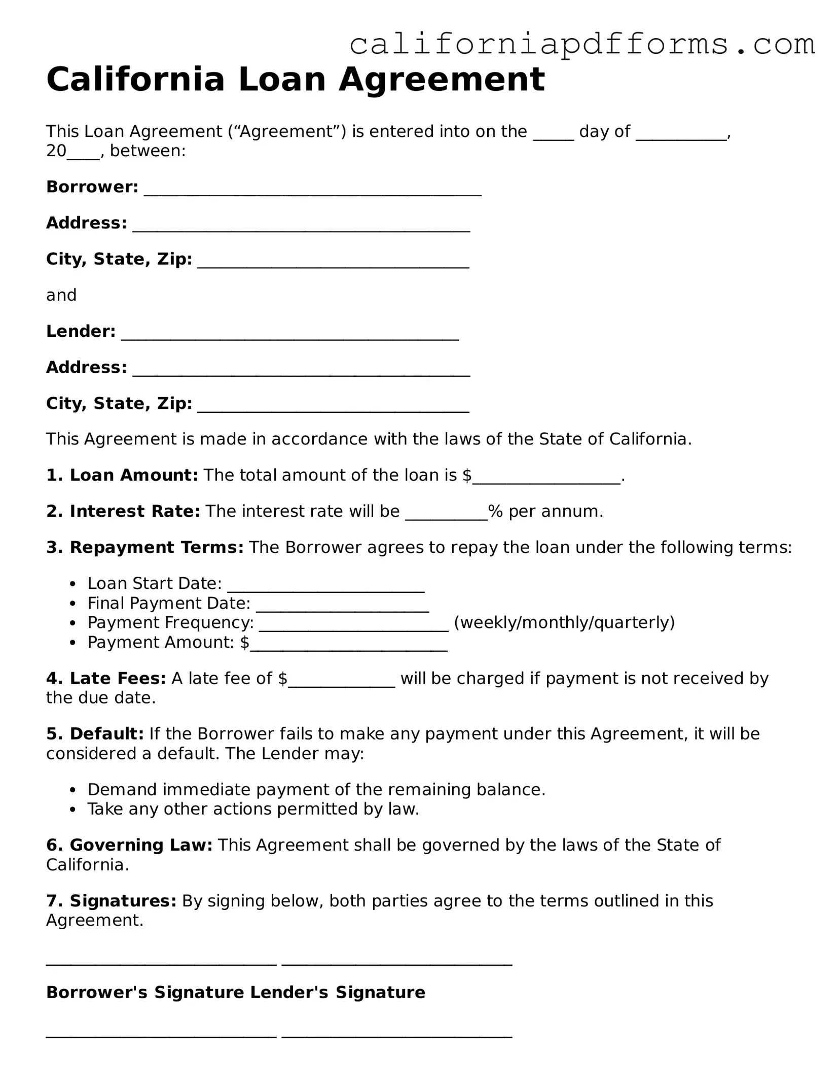Official Loan Agreement Template for the State of California