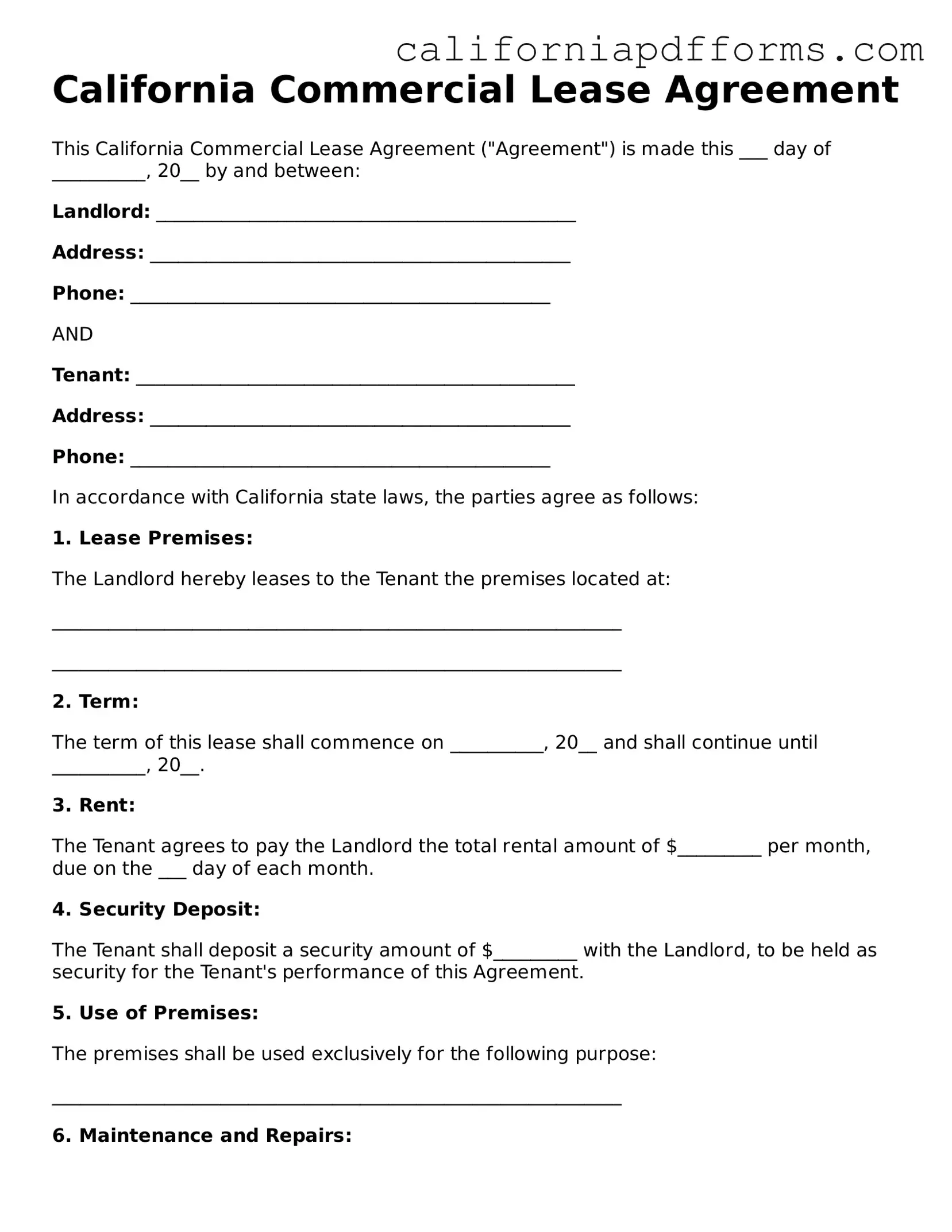 Official Commercial Lease Agreement Template for the State of California