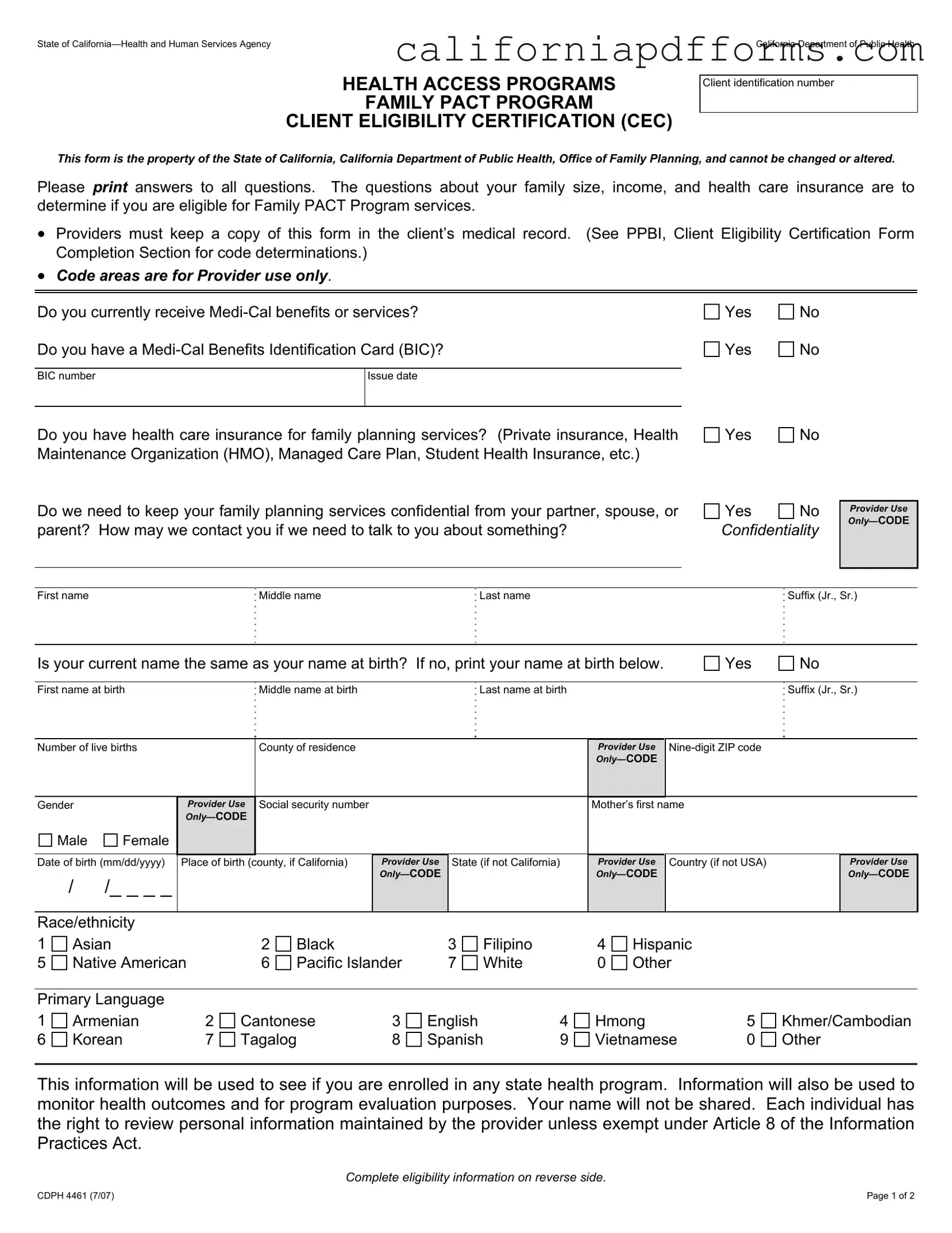 Download California Cdph 4461 Form
