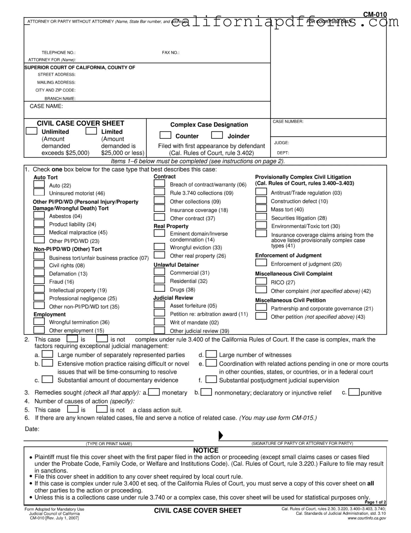 Download California Civil Form