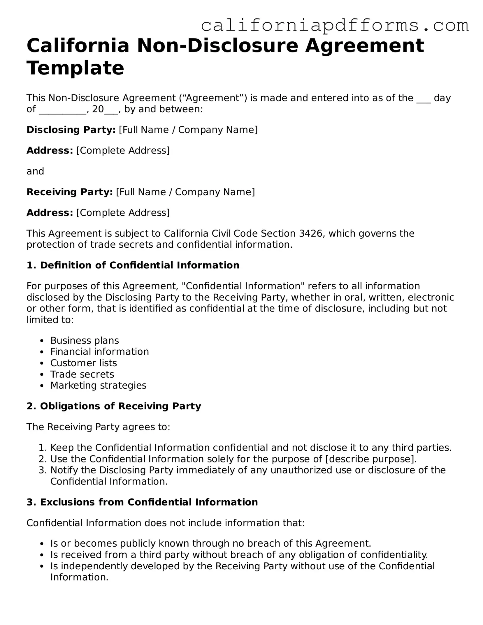 Official Non-disclosure Agreement Template for the State of California