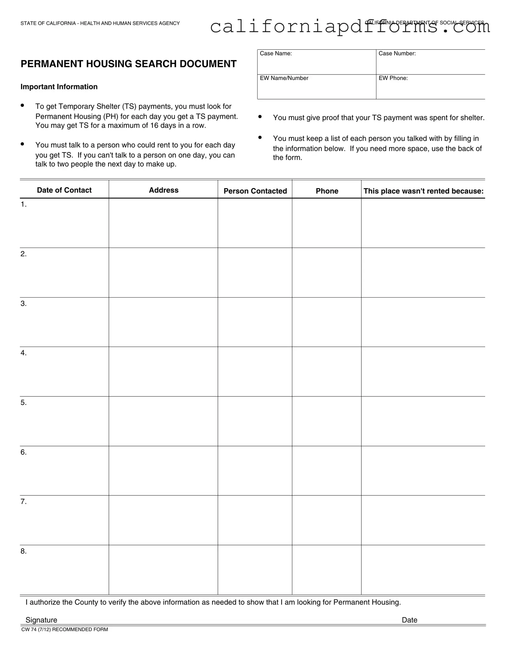 Download California Cw 74 Form