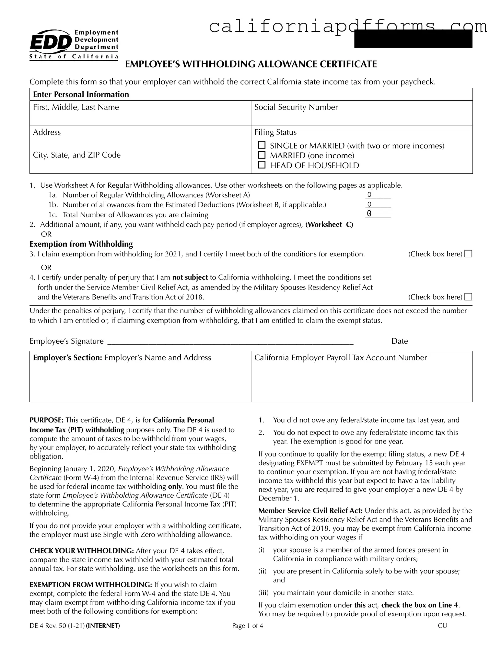 Download California De 4 Form