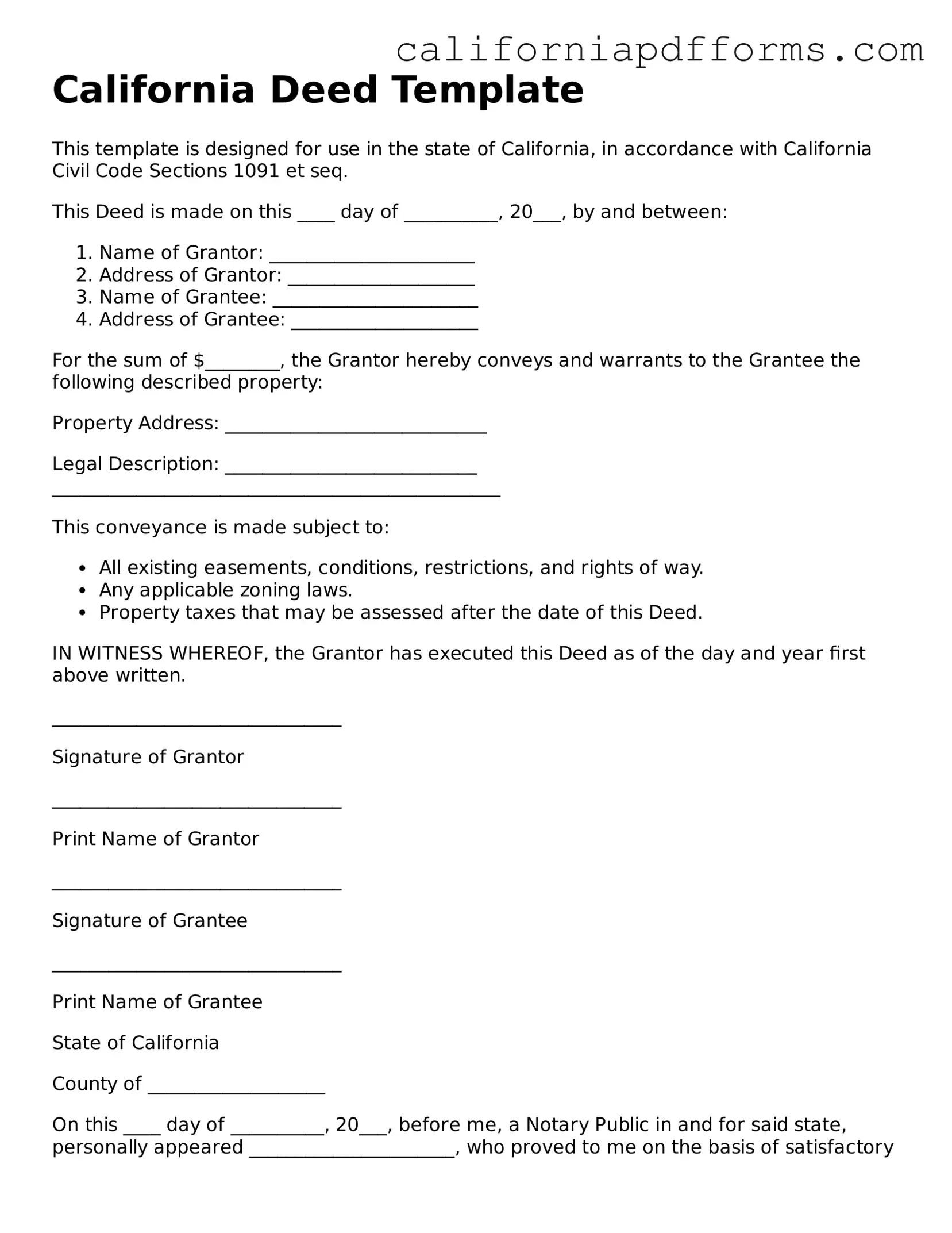 Official Deed Template for the State of California