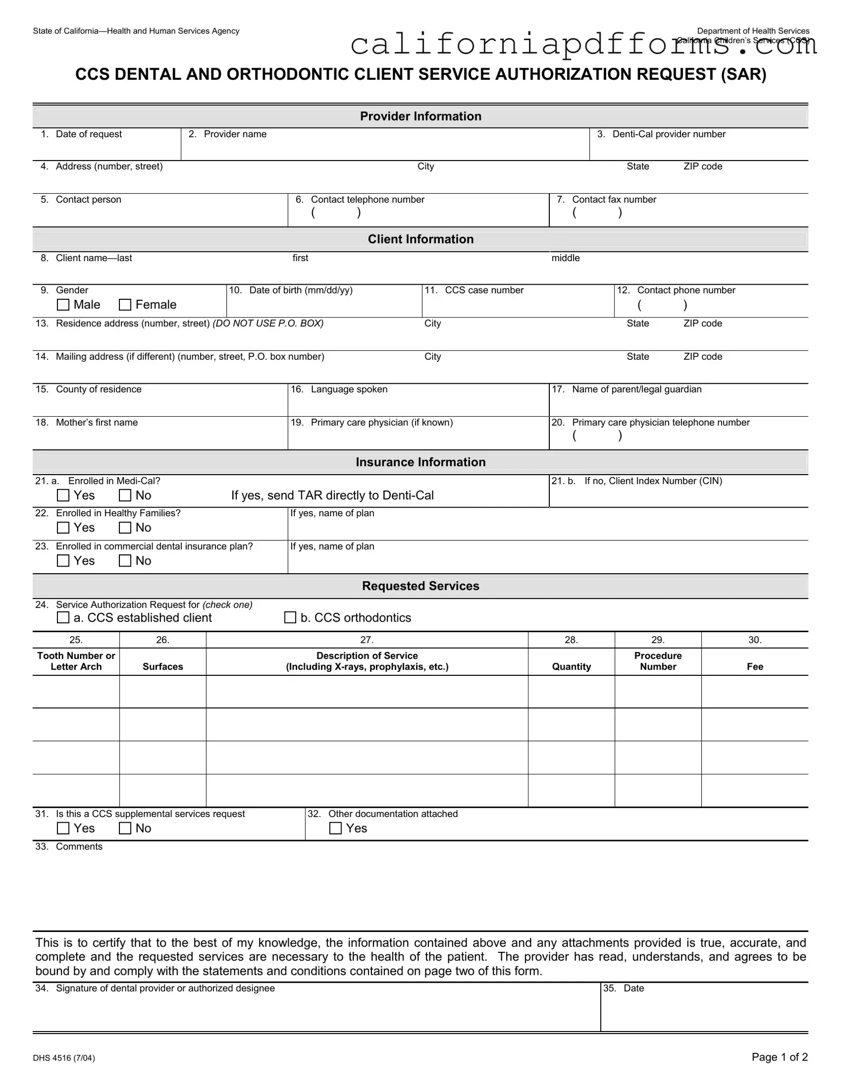 Download California Dhs 4516 Form