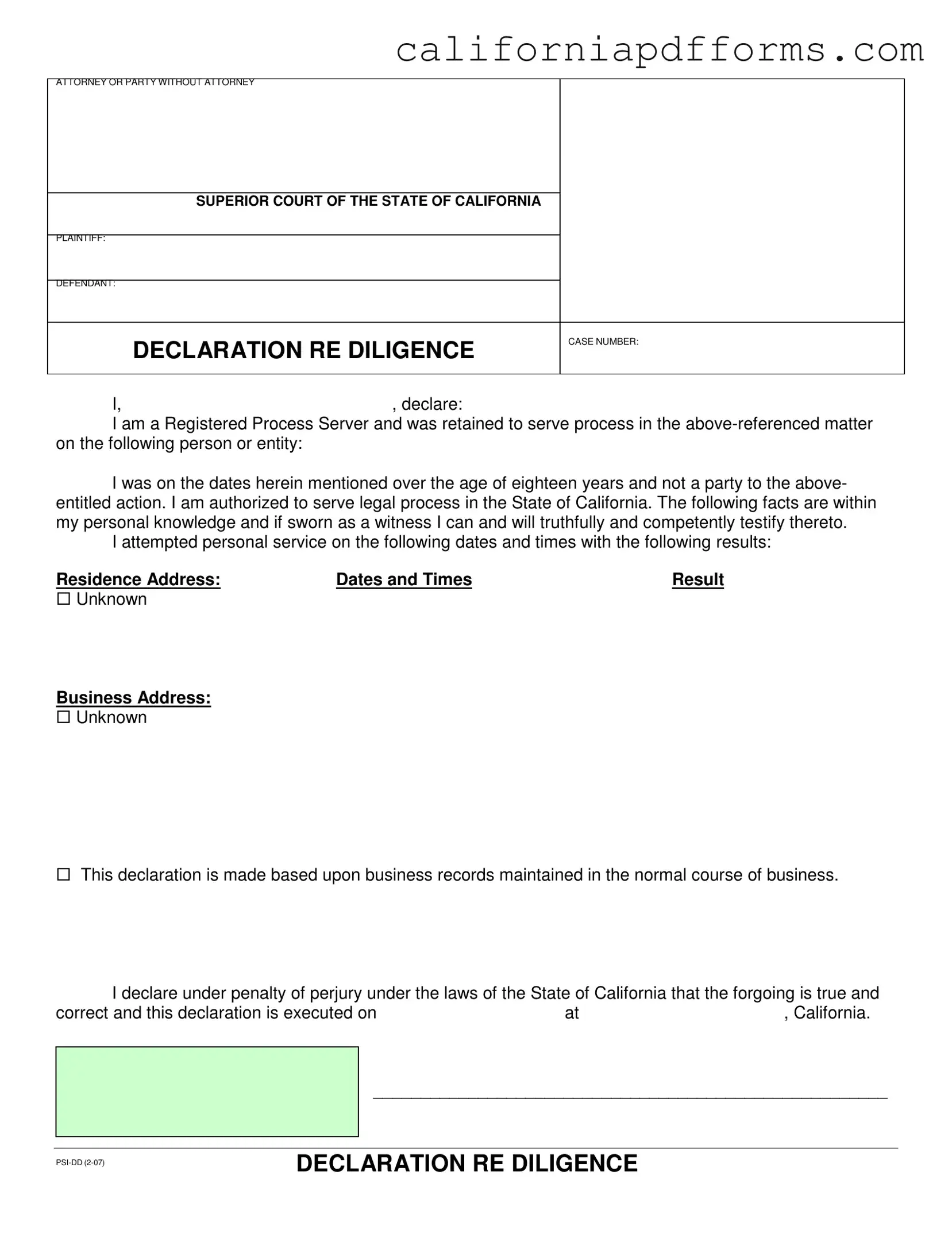 Download California Diligence Form