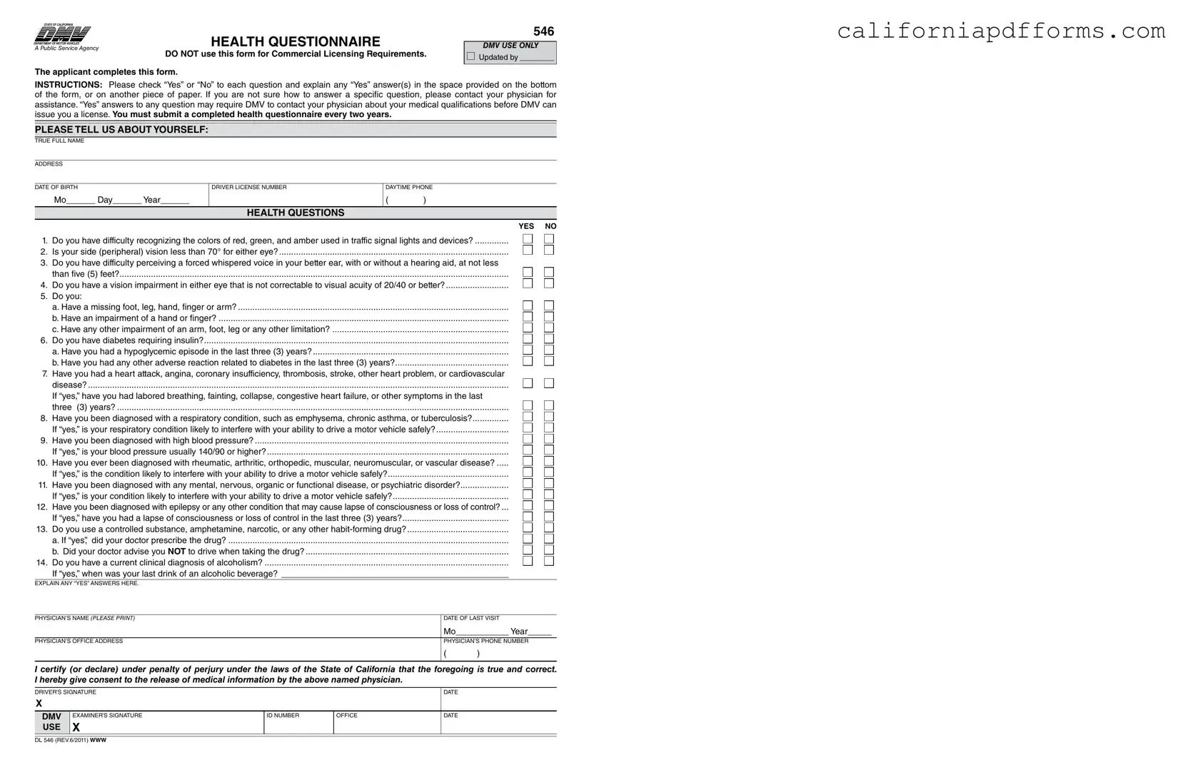 Download California Dmv Dl 546 Form