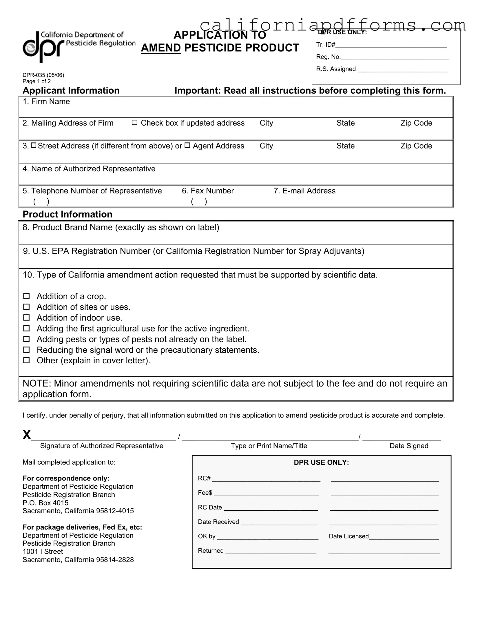 Download California Dpr 035 Form
