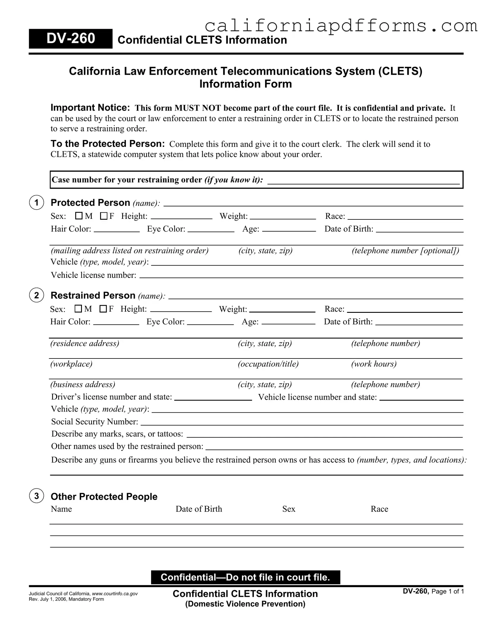 Download California Dv 260 Form