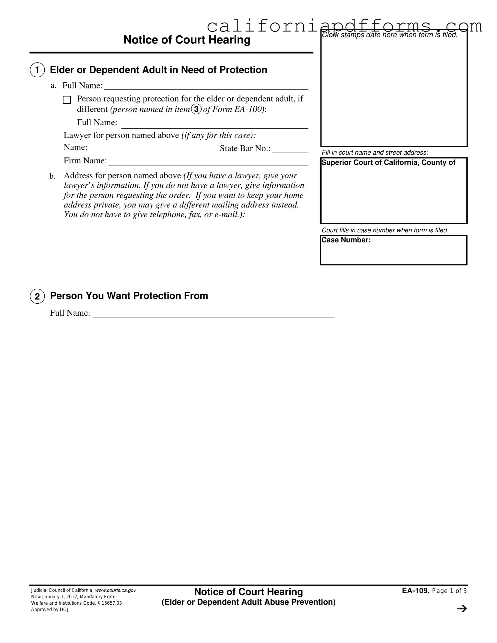 Download California Ea 109 Form