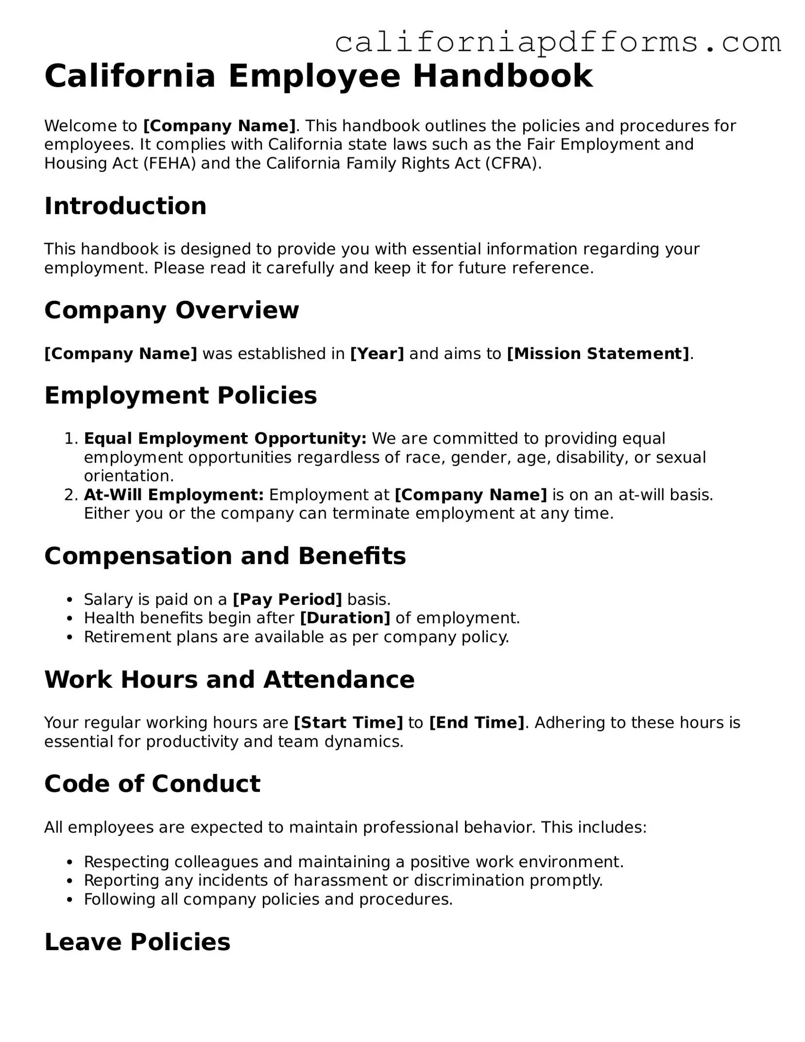 Official Employee Handbook Template for the State of California