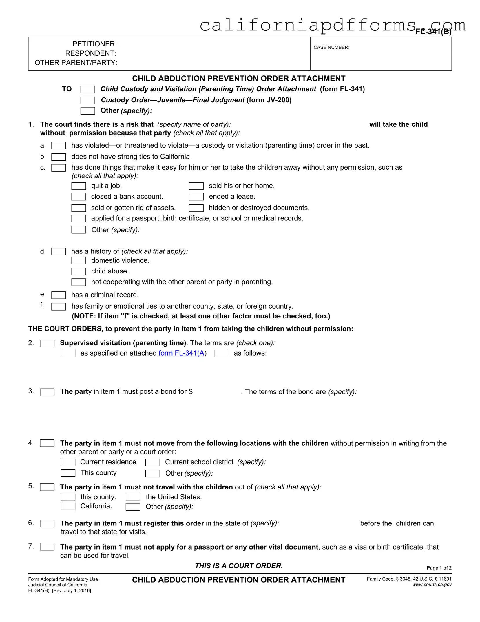 Download California Fl 341 B Form