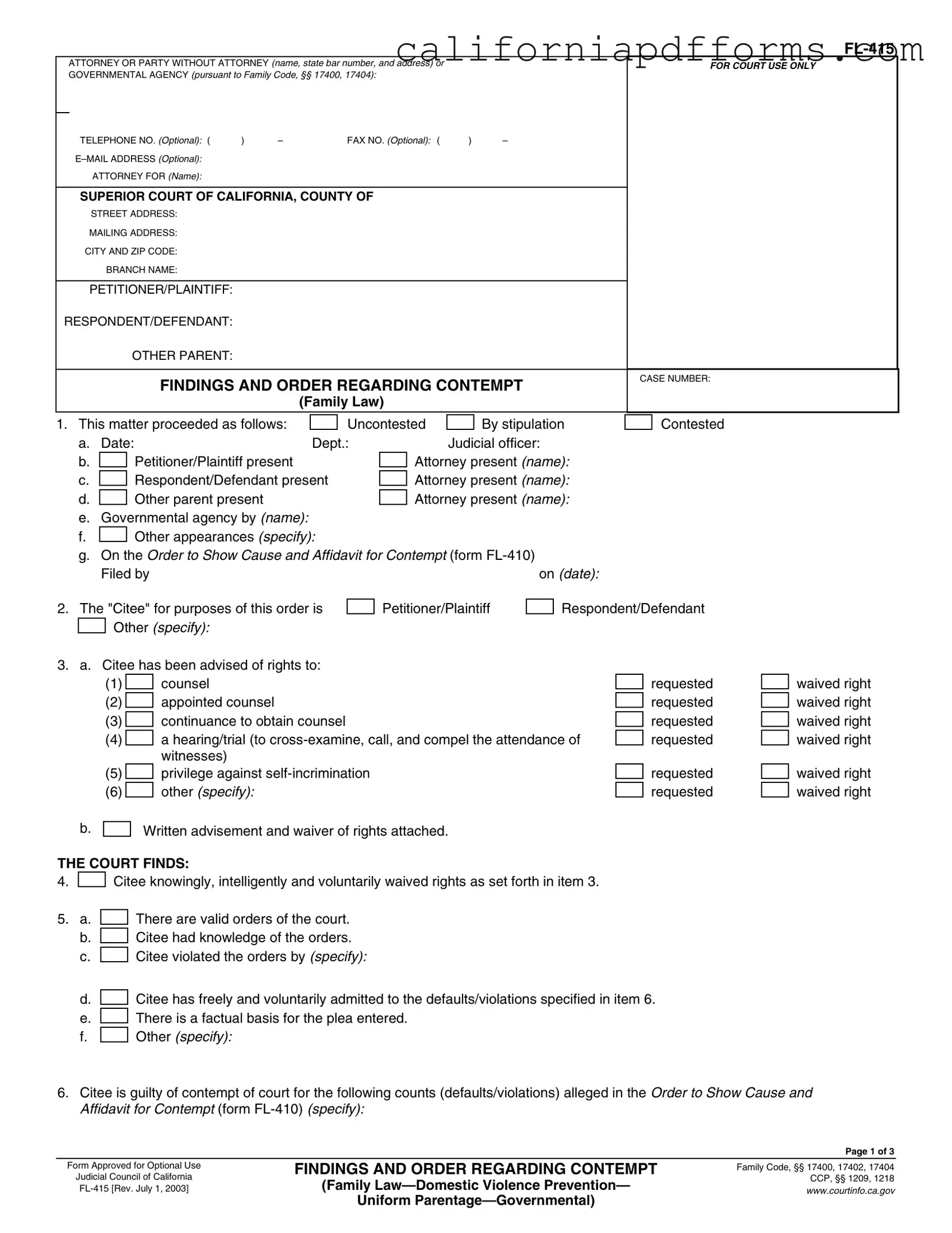 Download California Fl 415 Form