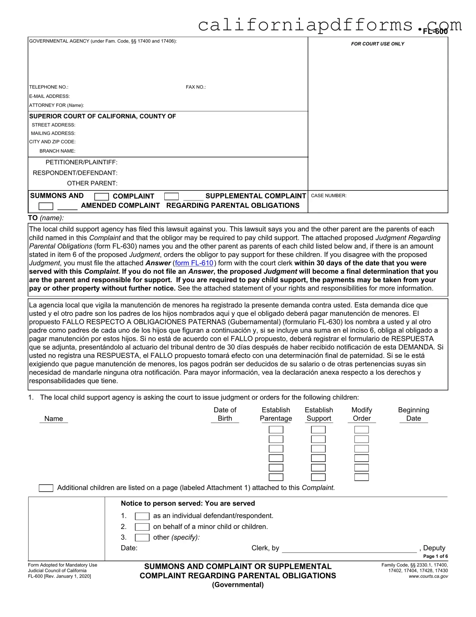 Download California Fl 600 Form