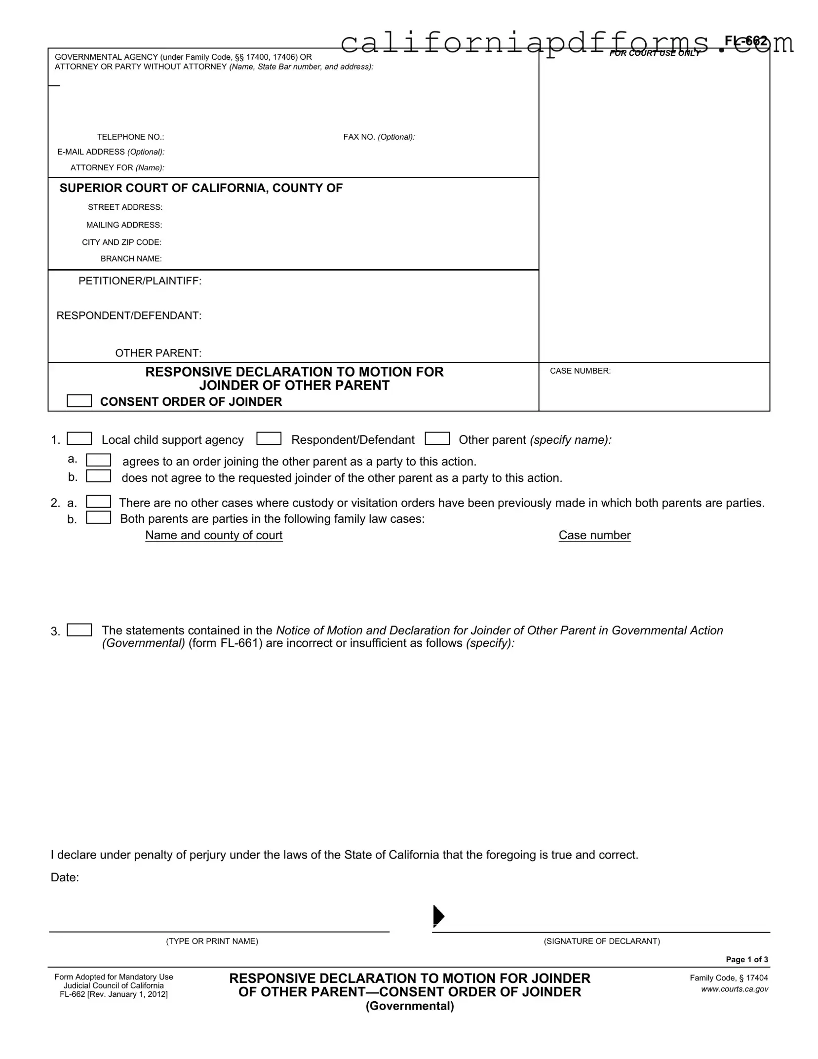 Download California Fl 662 Form