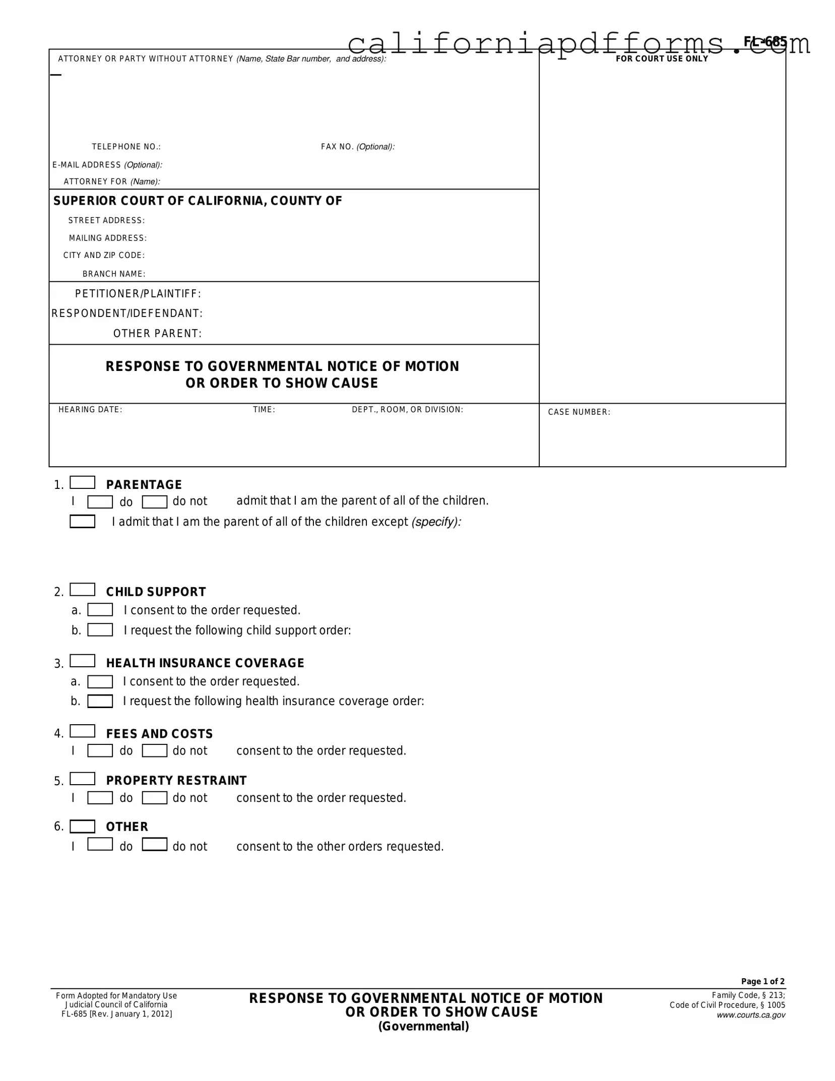 Download California Fl 685 Form
