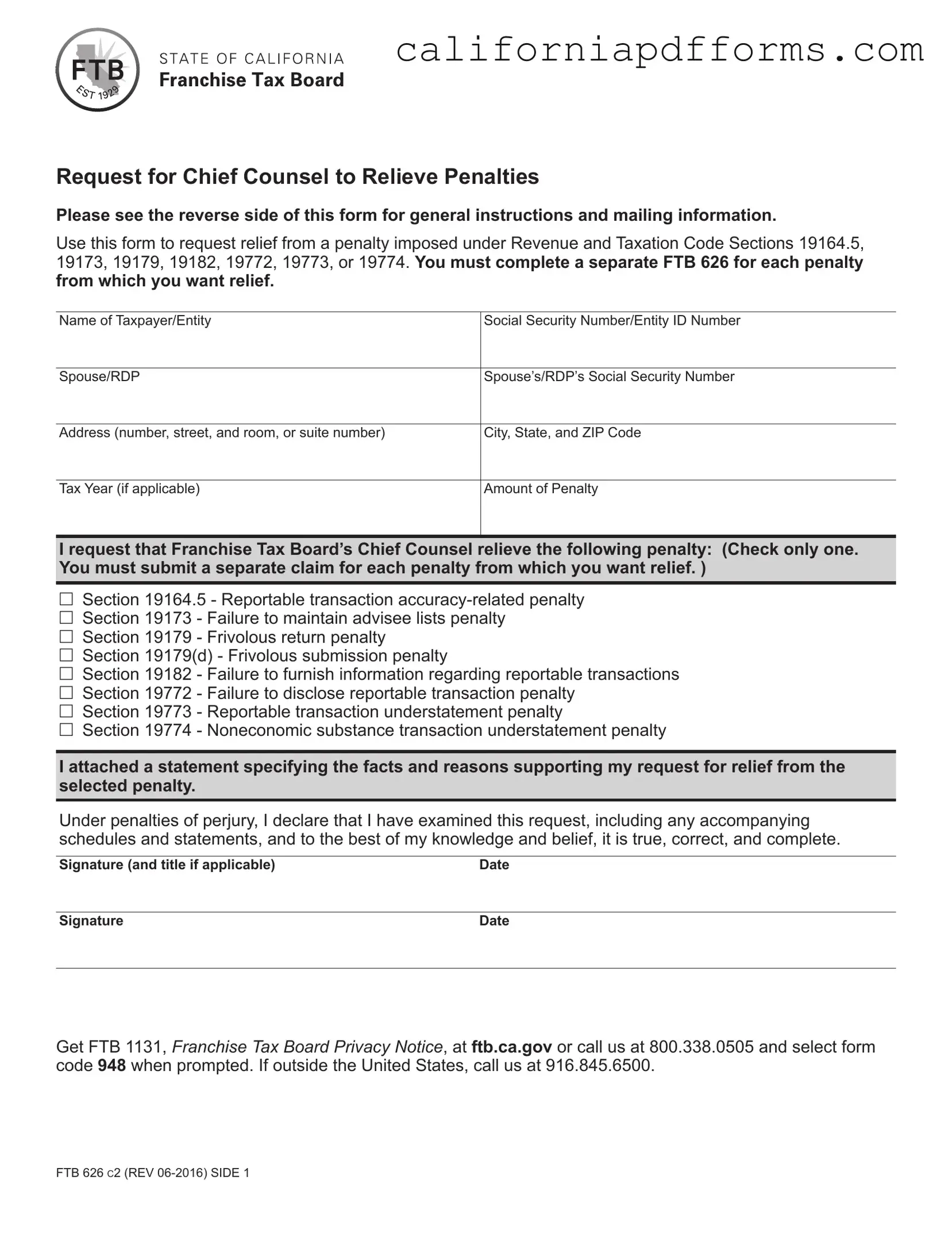 Download California Ftb 626 Form