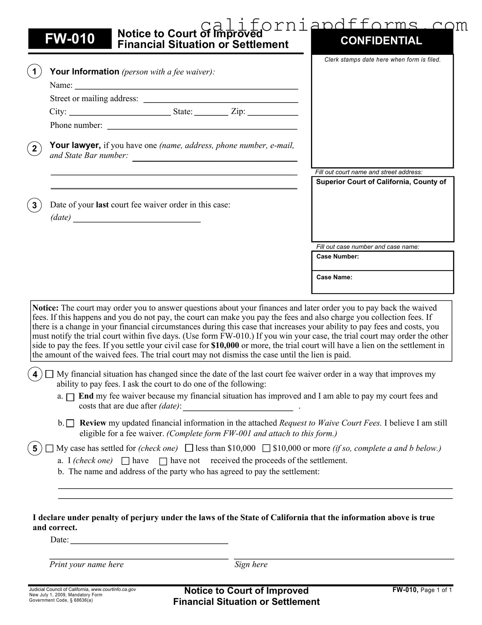 Download California Fw 010 Form