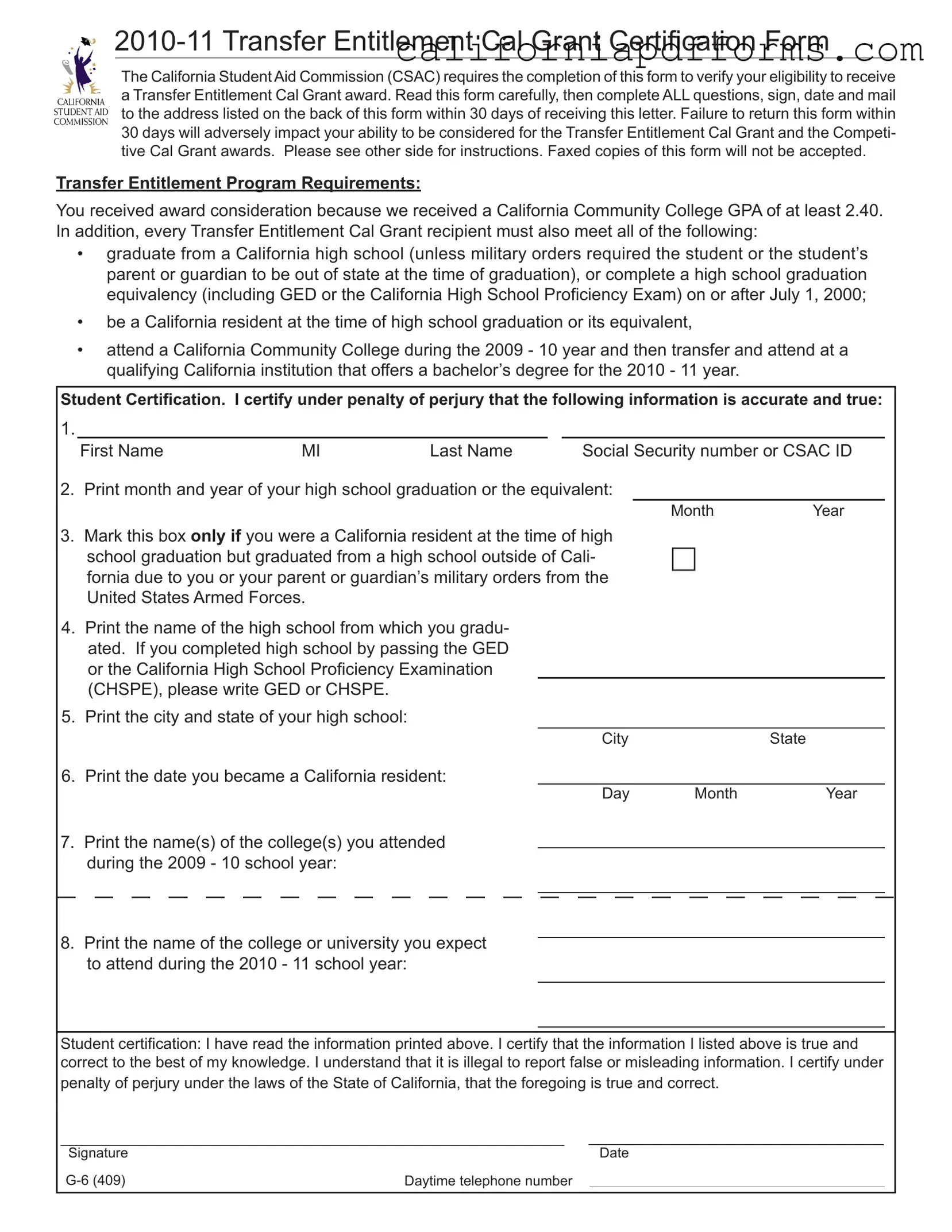 Download California G 6 Form