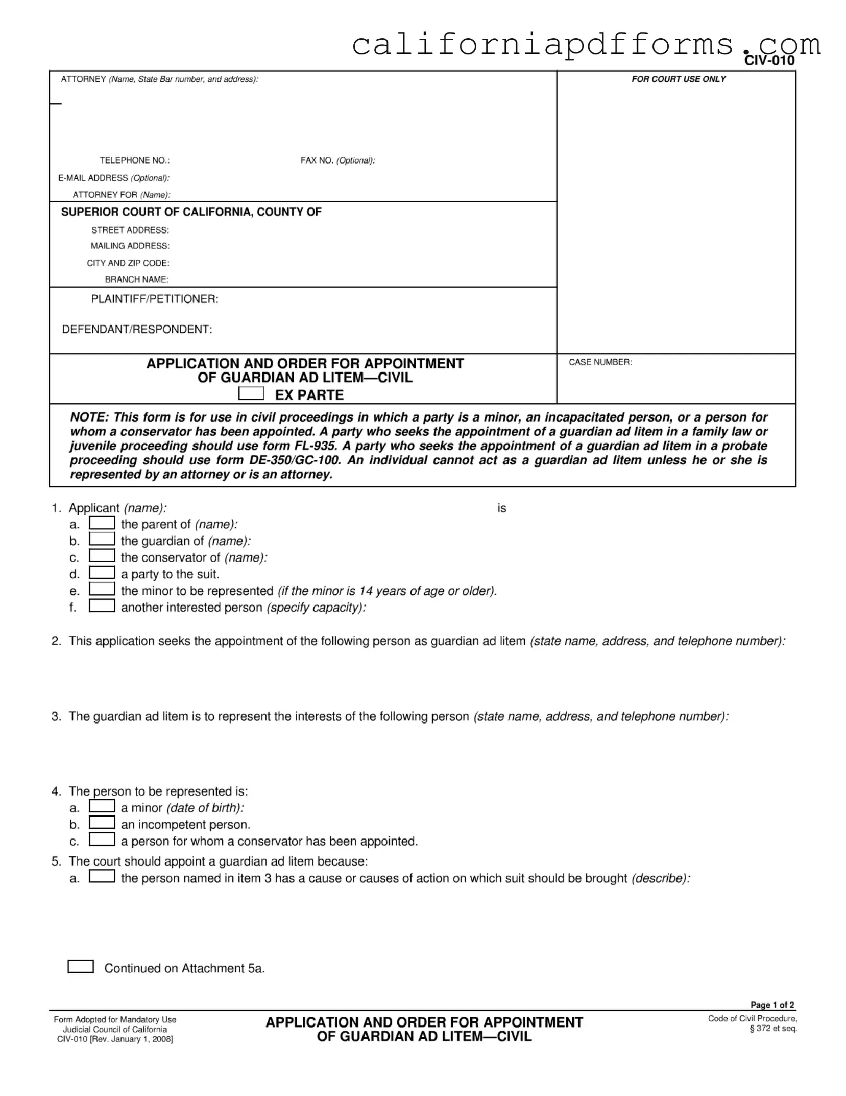 Download California Guardian Litem Form