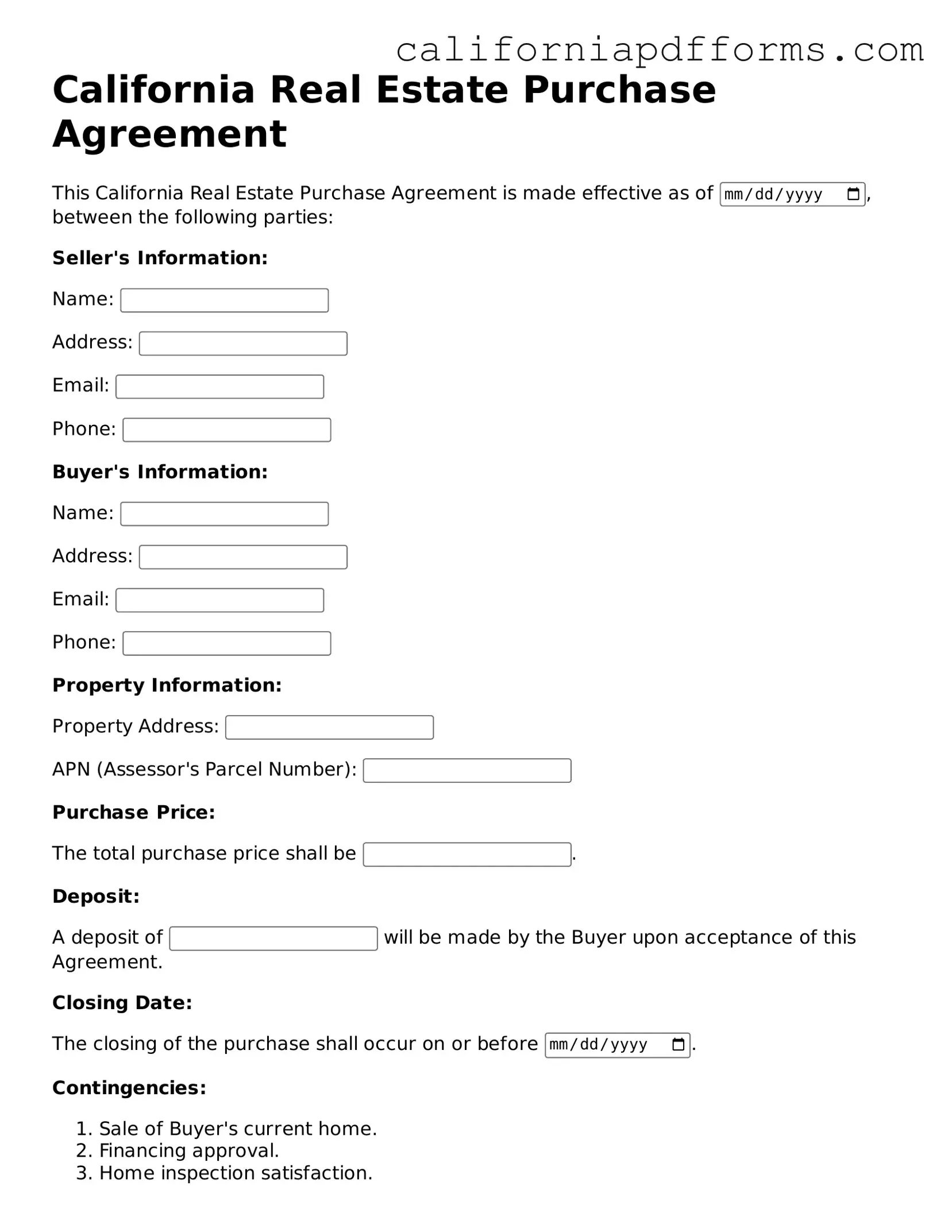 Official Real Estate Purchase Agreement Template for the State of California