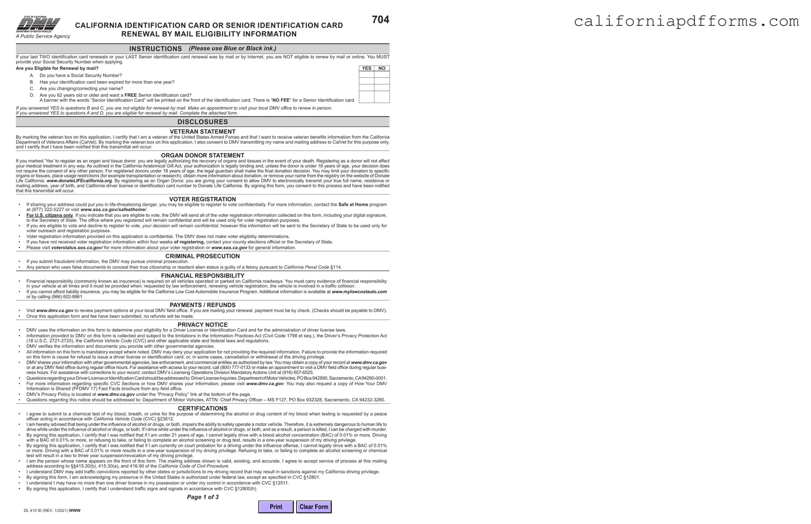 Download California Id Card Form