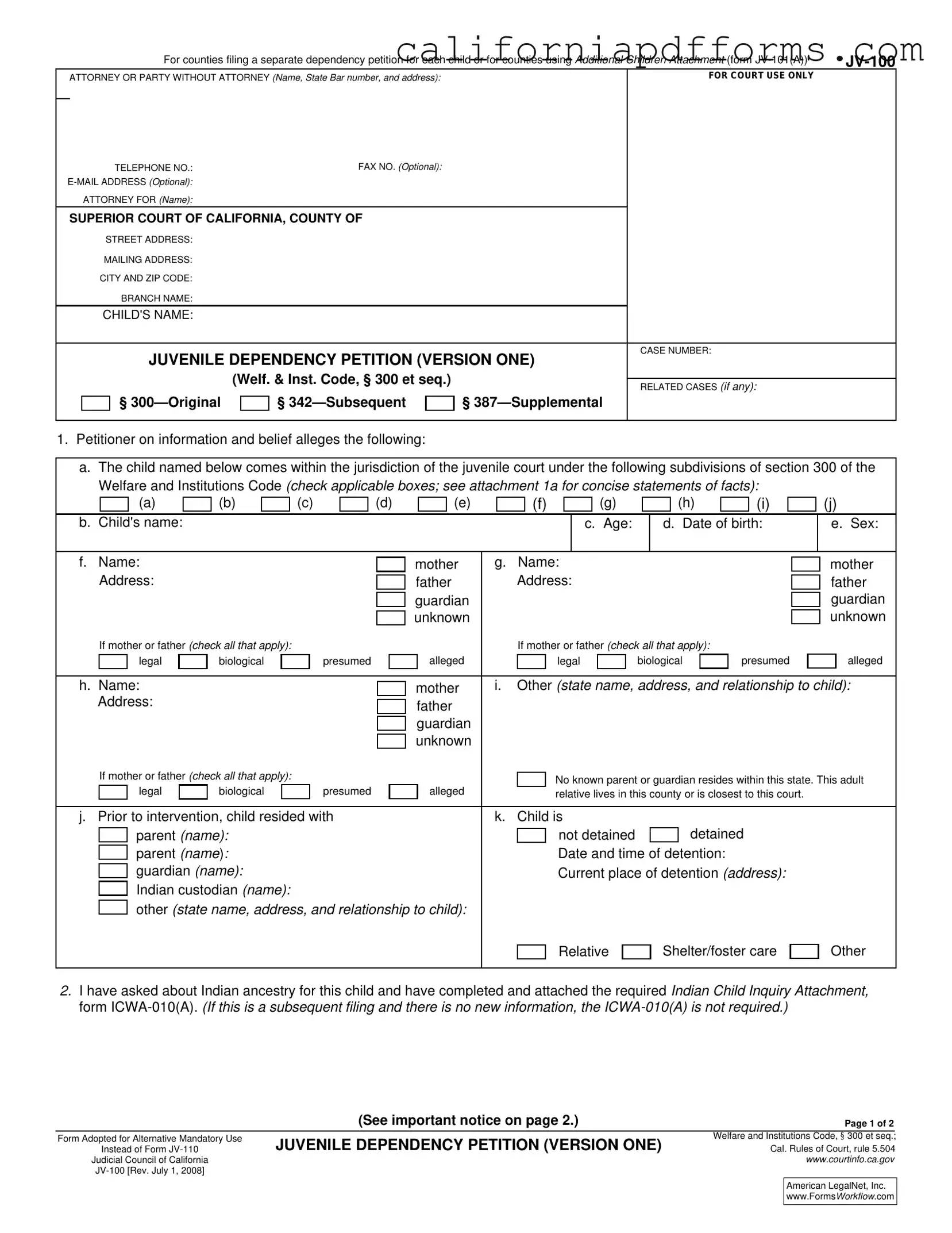 Download California Jv 100 Form