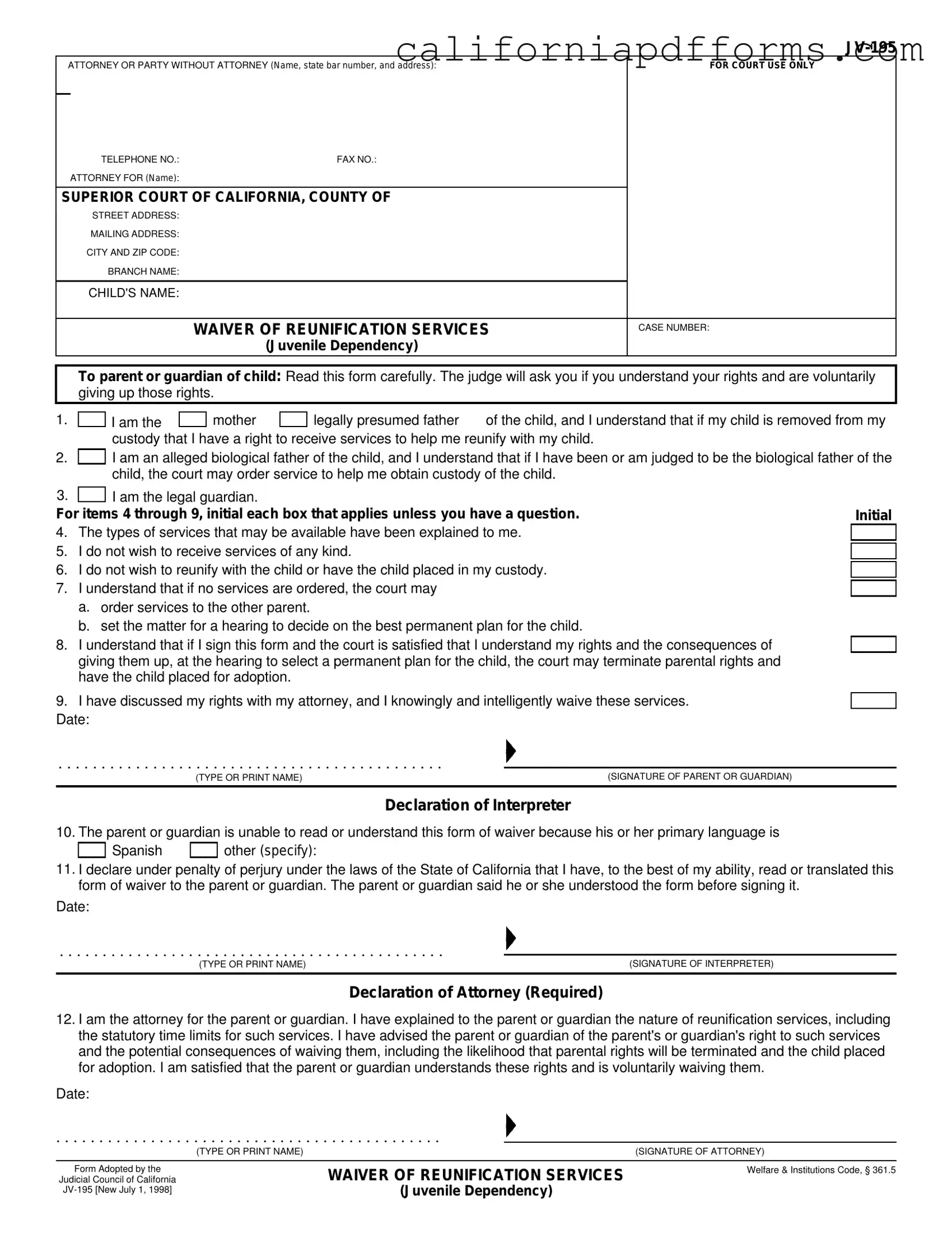 Download California Jv 195 Form