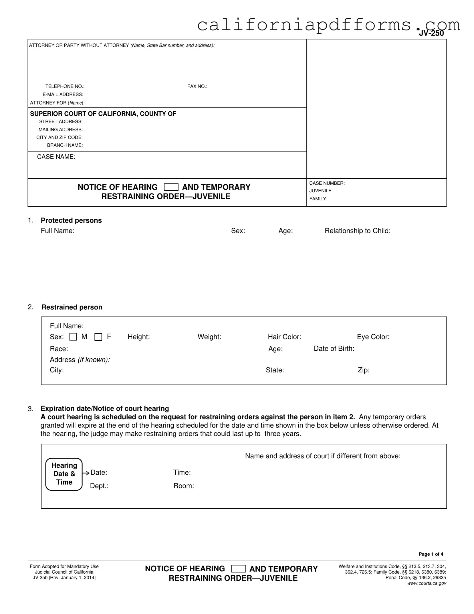 Download California Jv 250 Form