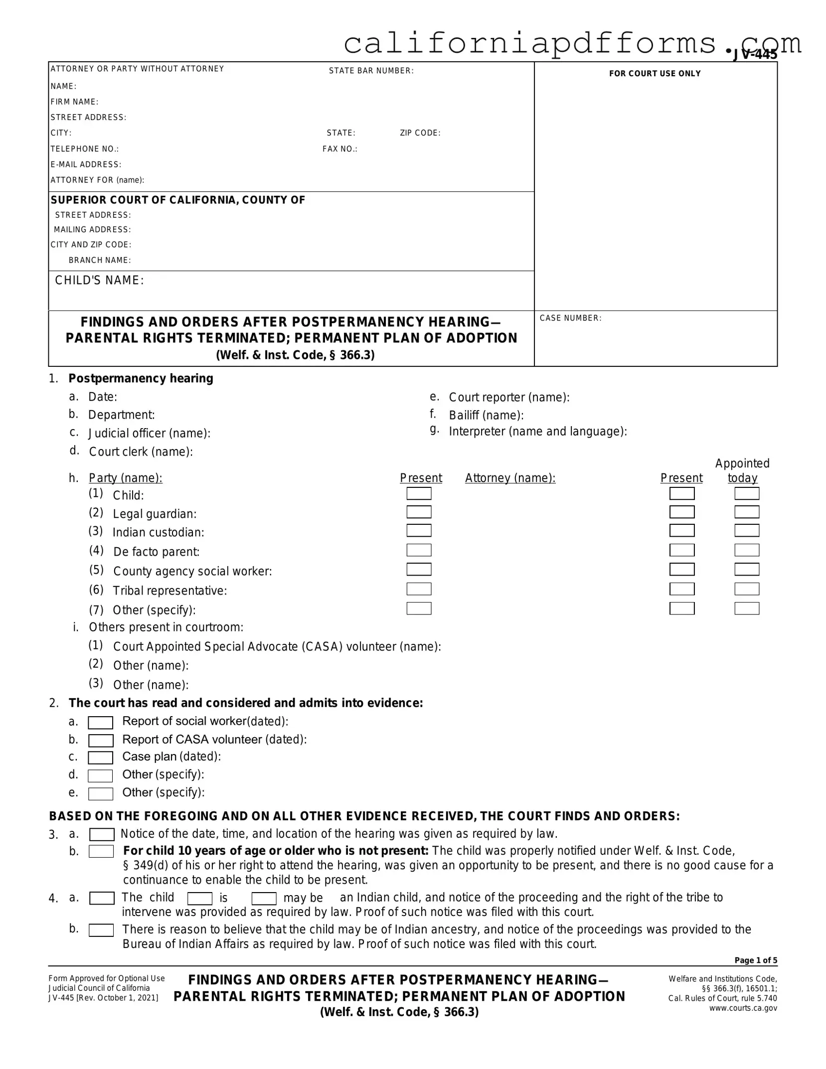 Download California Jv 445 Form
