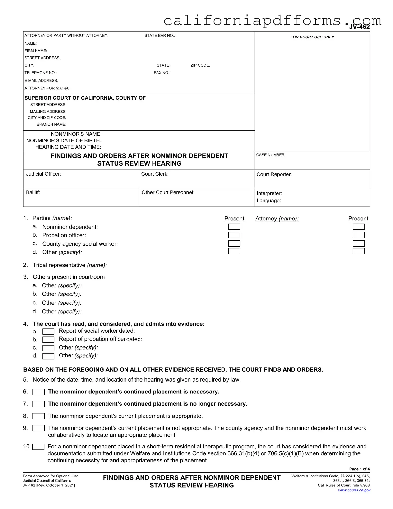 Download California Jv 462 Form