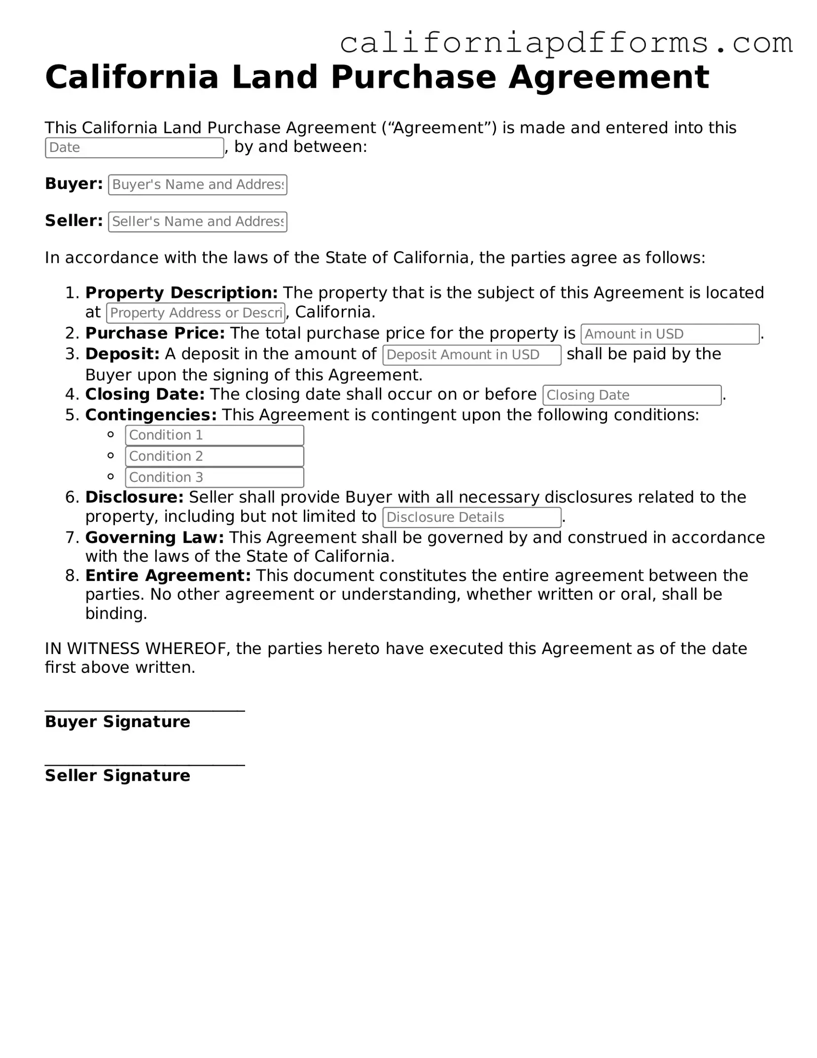Official Land Purchase Agreement Template for the State of California