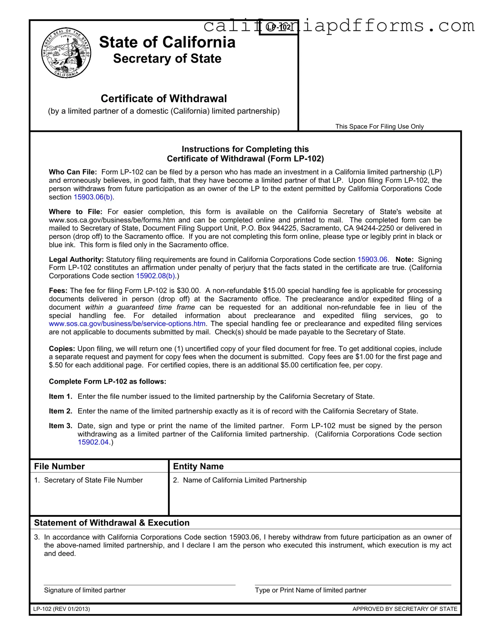 Download California Lp 102 Form