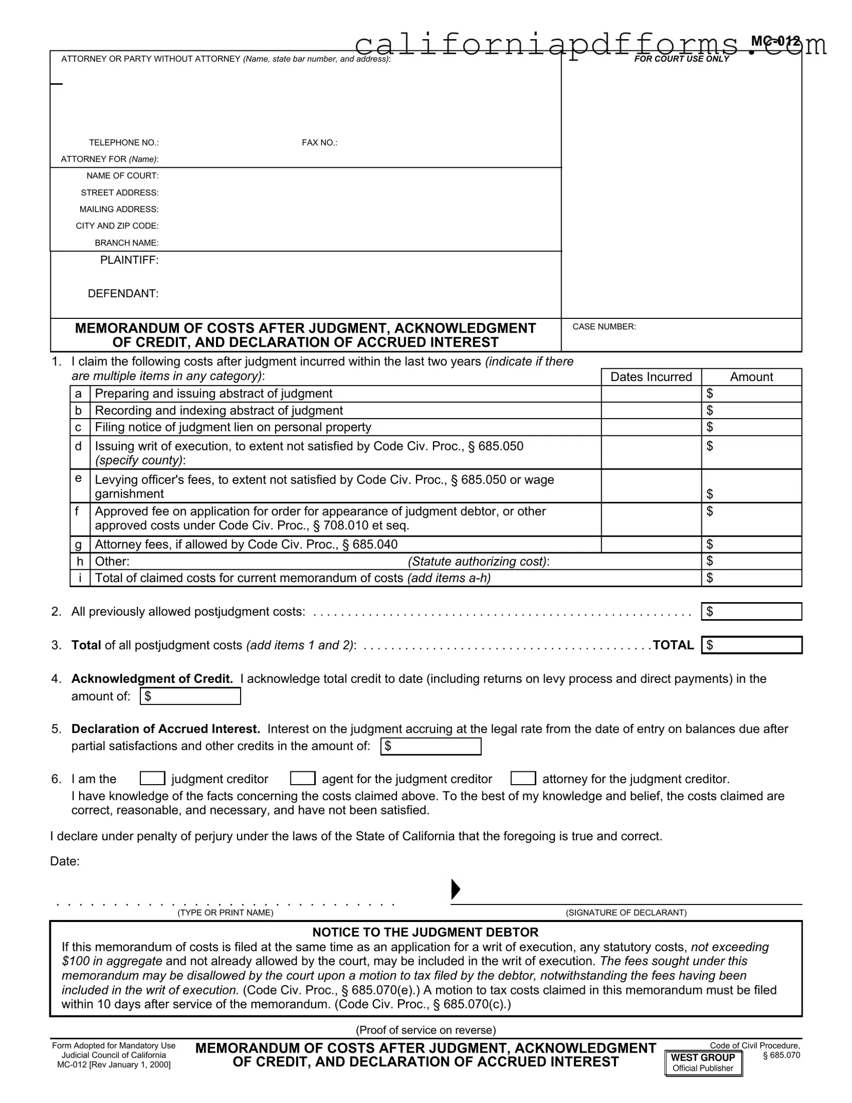 Download California Mc 012 Form