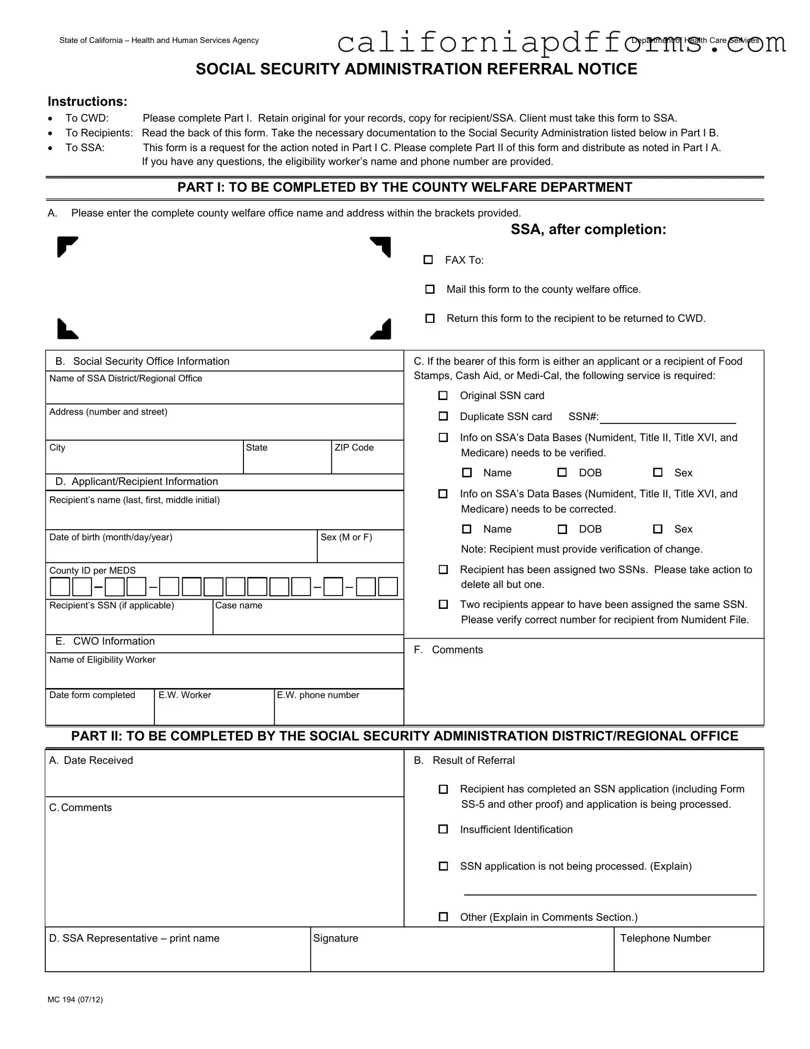 Download California Mc 194 Form
